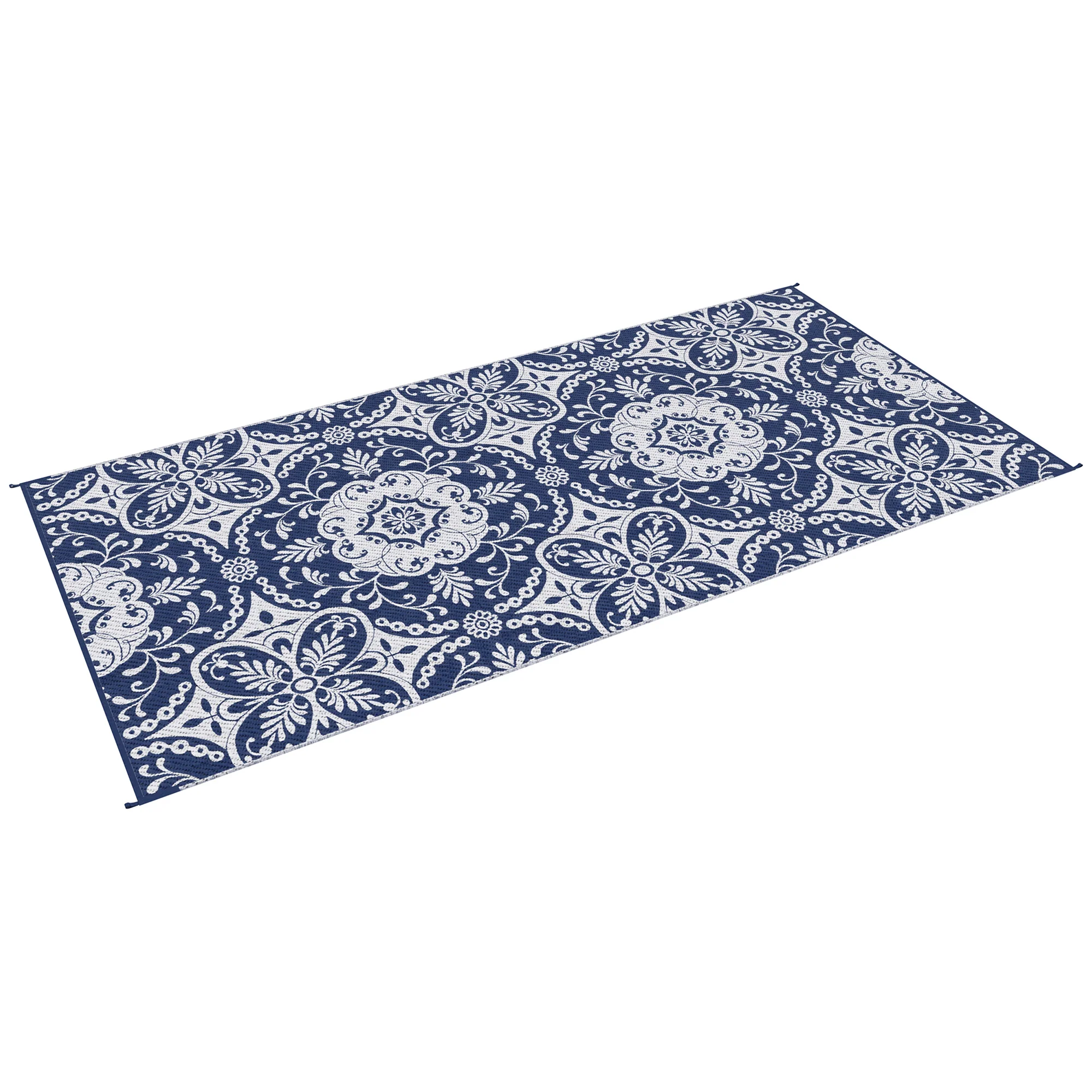 9' x 18' Reversible Outdoor Rug, Blue & White Floral - Image 2
