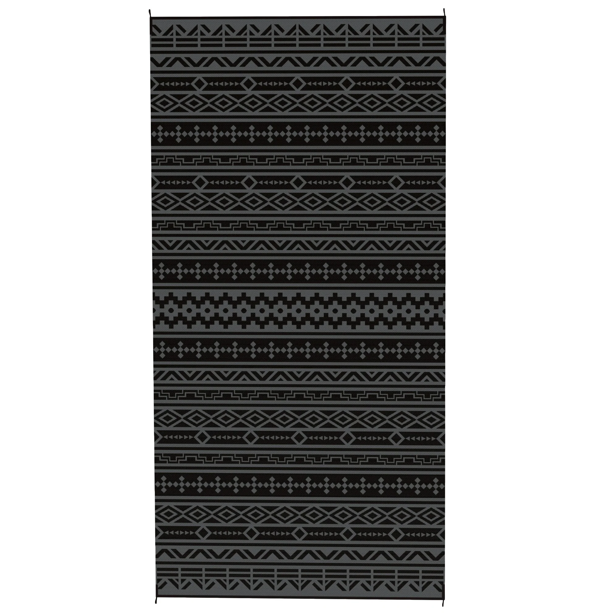 9' x 18' Reversible Outdoor Rug, Black Gray Geometric