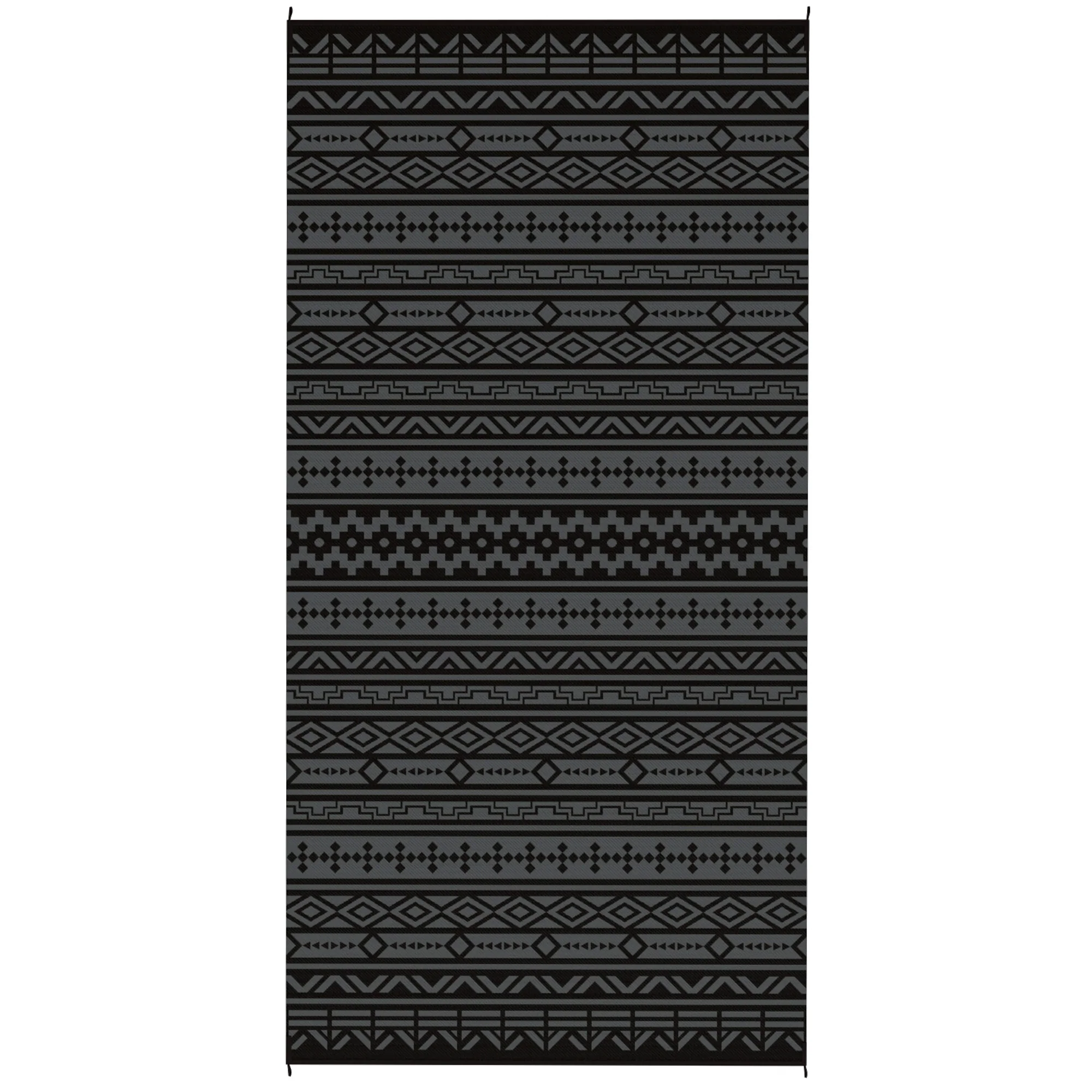 9' x 18' Reversible Outdoor Rug, Black Gray Geometric - Image 12