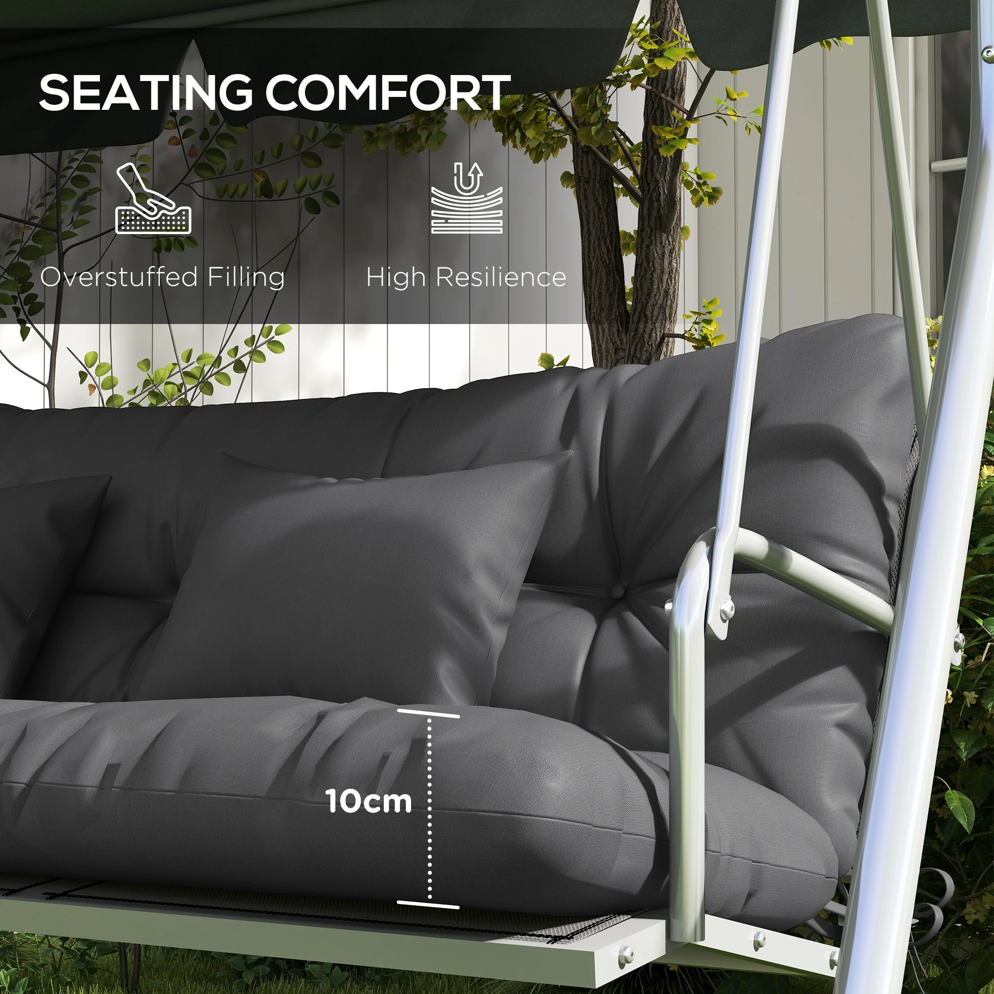 Back and Seat Cushion Replacement w/ 2 Pillows for 3-Seater Chair, Swing, Sofa,  Charcoal Grey - Image 8