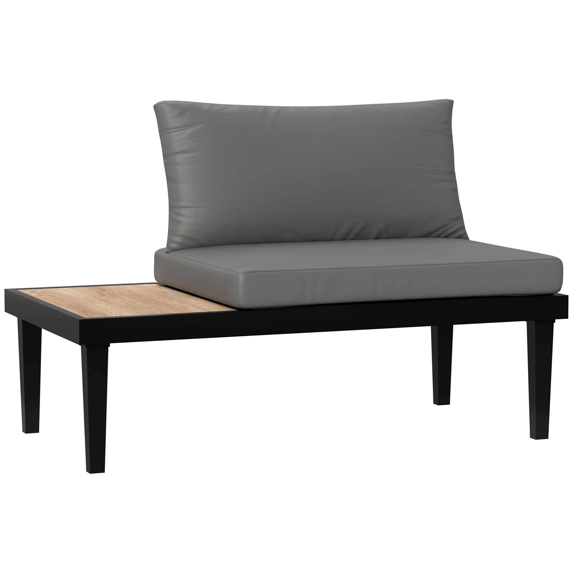 2 Seater Outdoor Patio Sofa Couch with Wood Grain Side Tray and Cushions, Grey - Image 12