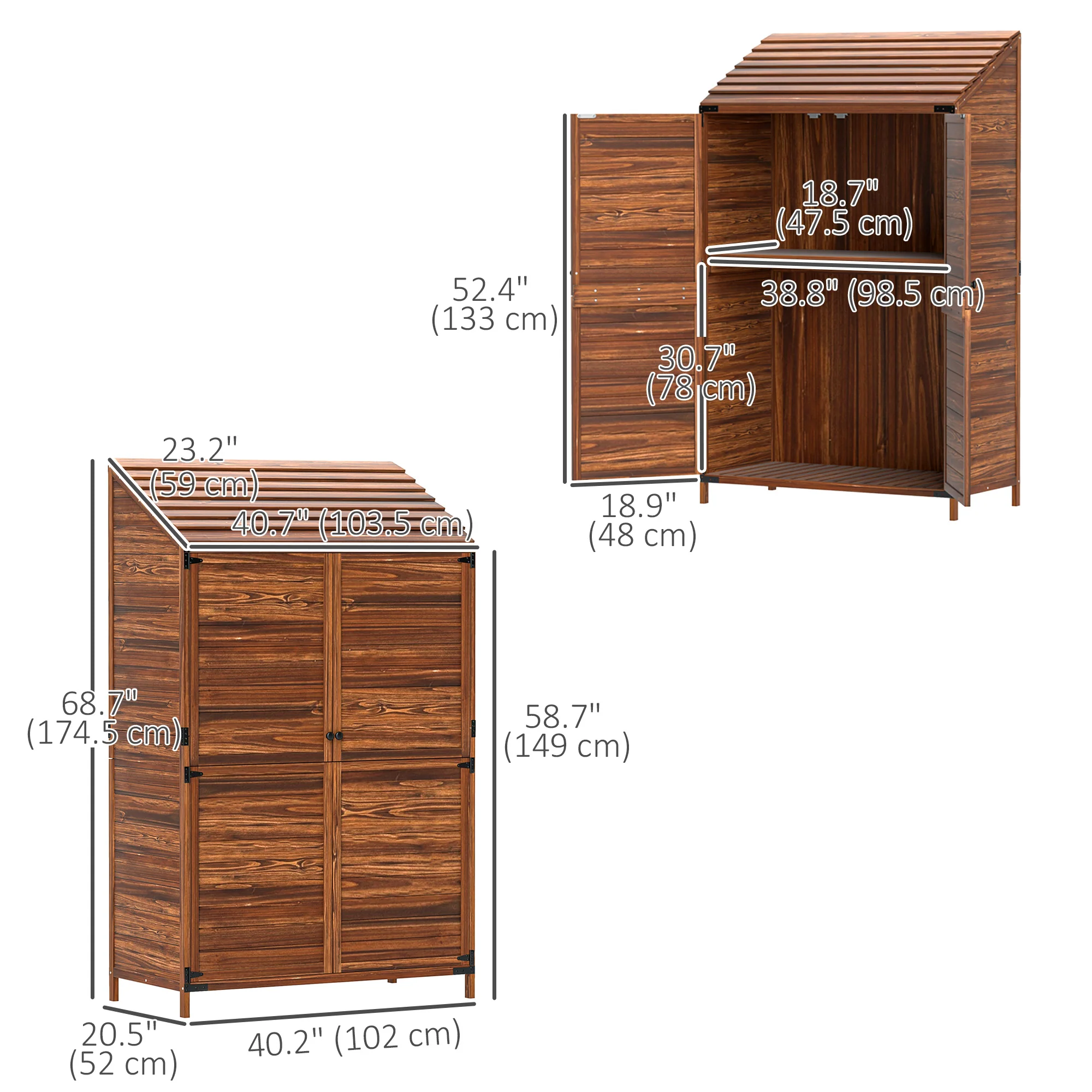 5.7ft Tall Lean-to Wooden Outdoor Storage Cabinet with Double Doors and Shelves, Mixed-Brown - Image 5