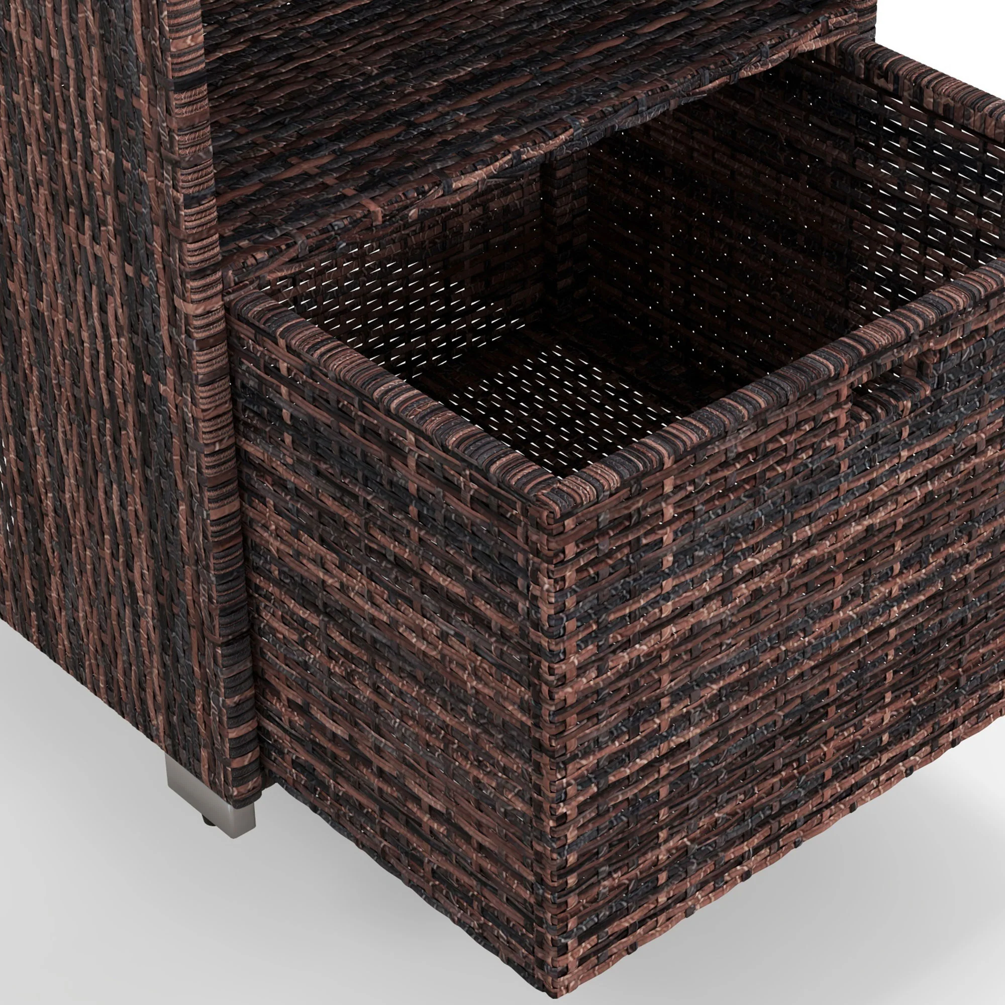 Outdoor Rattan Wicker  Storage Organizer w/ Shelf & Drawer for Poolside, Mixed Brown - Image 10