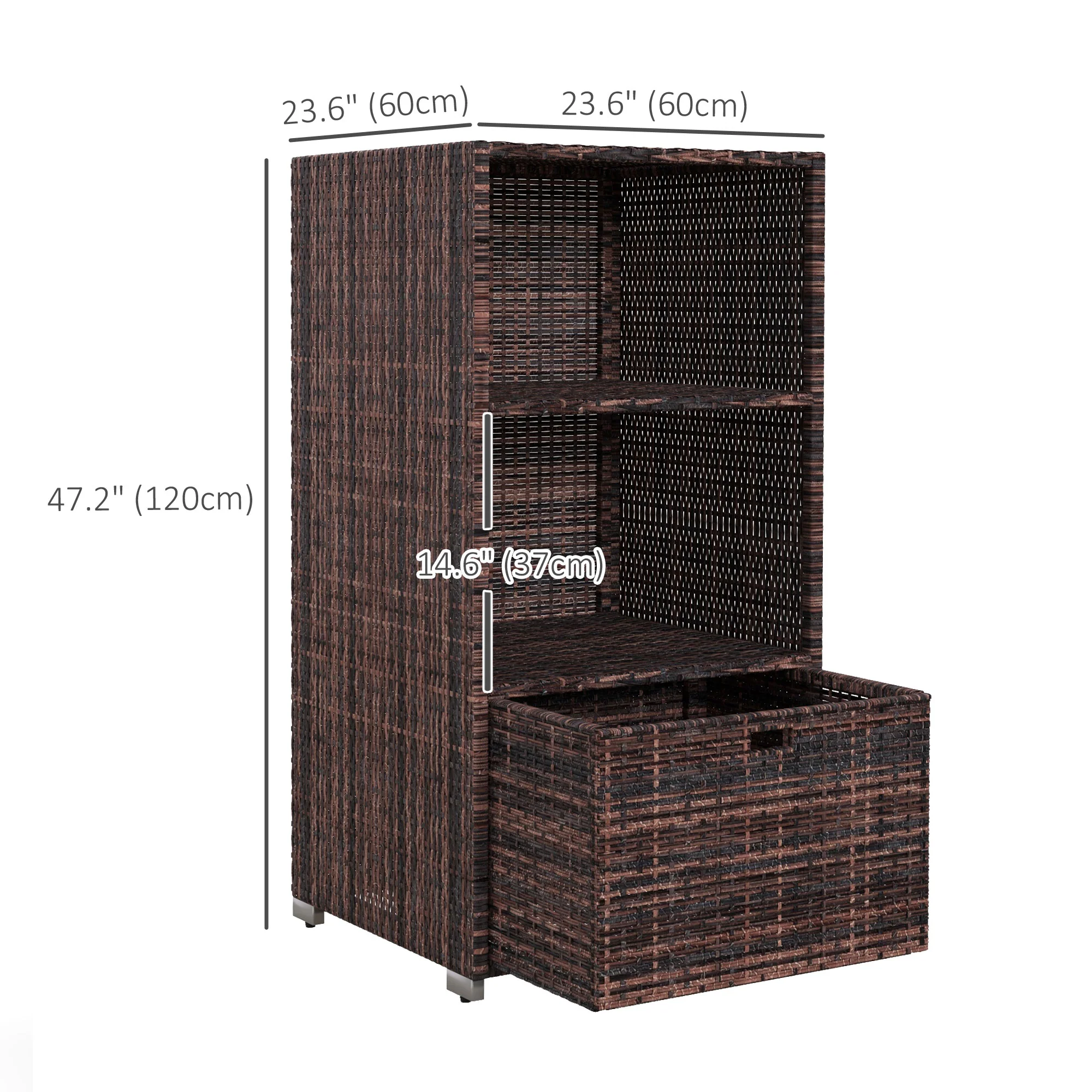 Outdoor Rattan Wicker  Storage Organizer w/ Shelf & Drawer for Poolside, Mixed Brown - Image 5