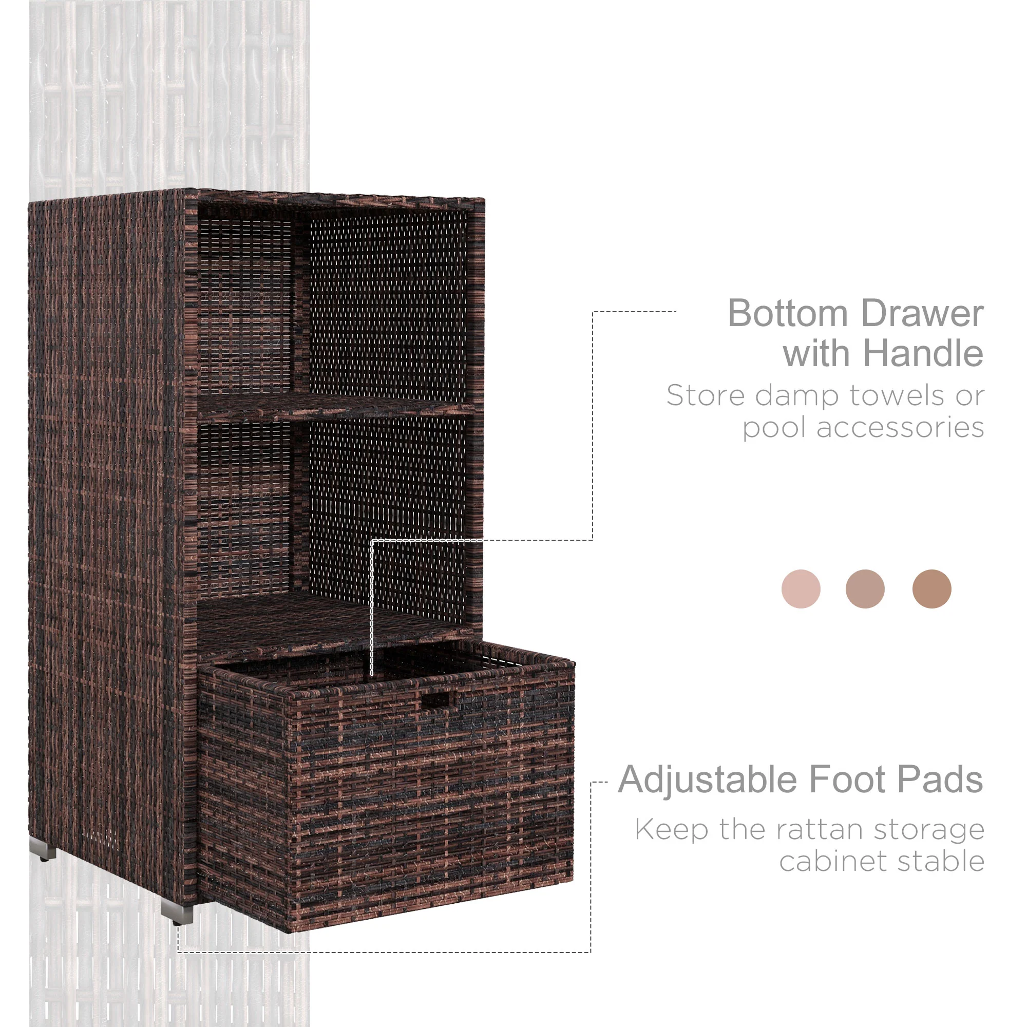 Outdoor Rattan Wicker  Storage Organizer w/ Shelf & Drawer for Poolside, Mixed Brown - Image 8