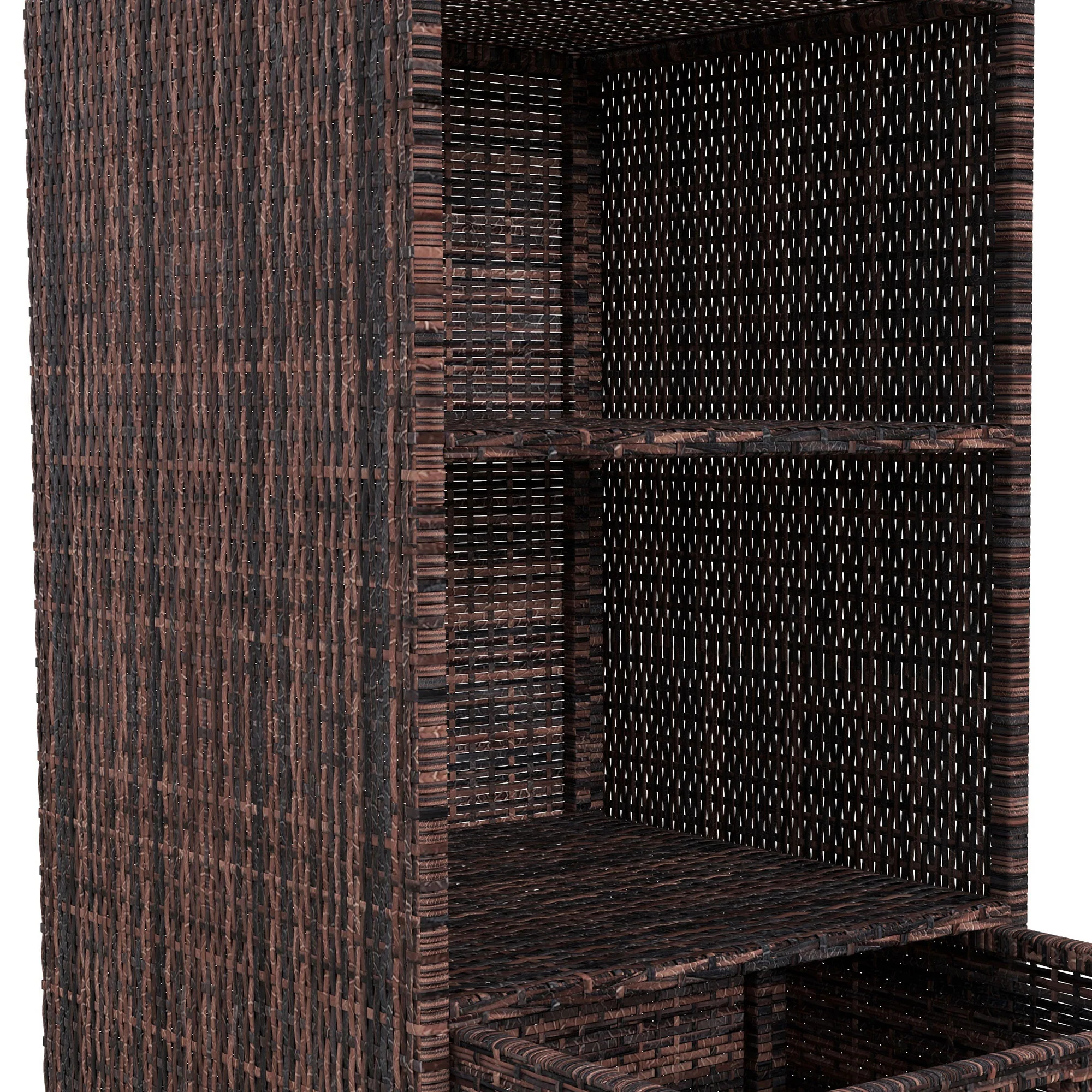 Outdoor Rattan Wicker  Storage Organizer w/ Shelf & Drawer for Poolside, Mixed Brown - Image 9