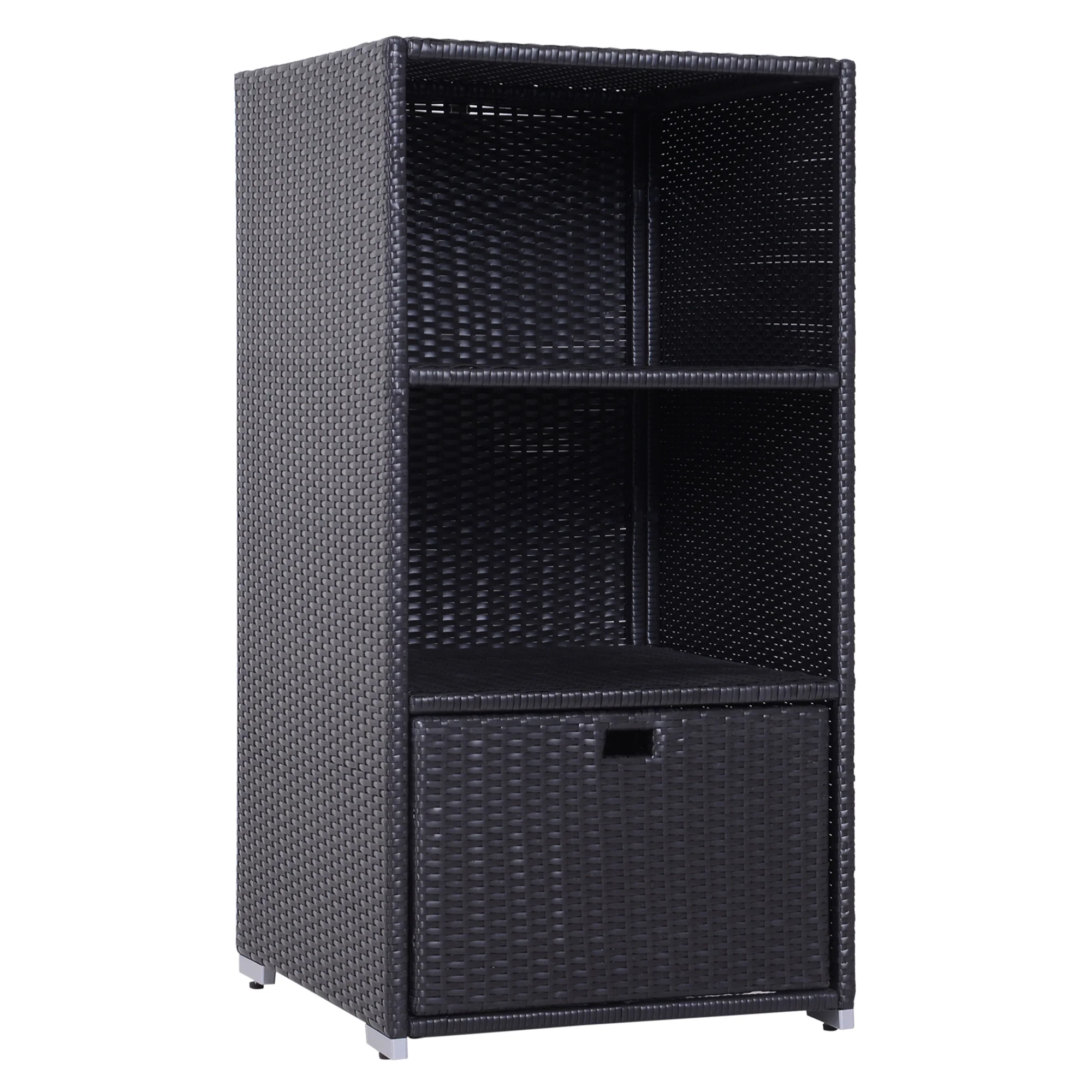 Outdoor Rattan Wicker  Storage Organizer w/ Shelf & Drawer for Poolside, Dark Brown