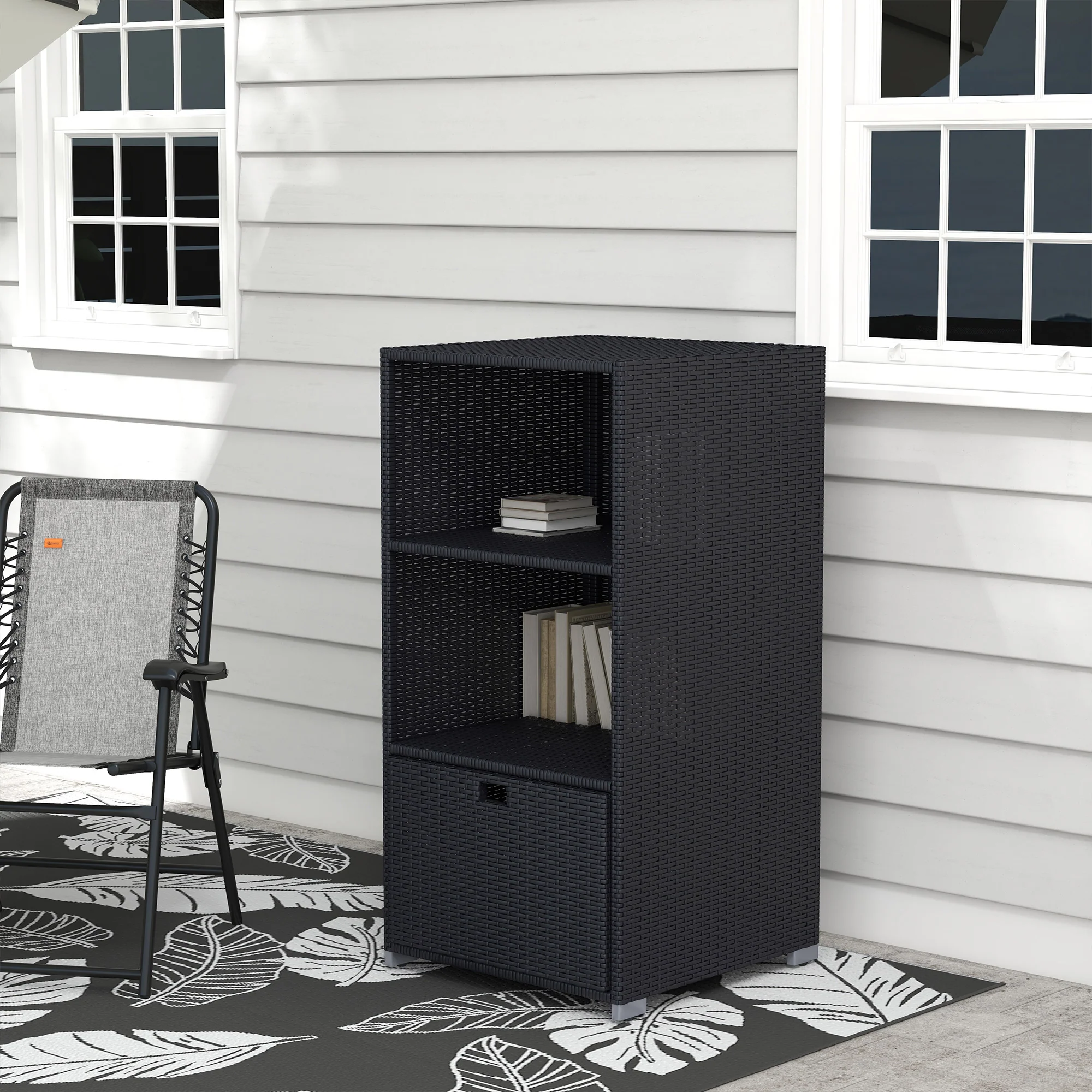 Outdoor Rattan Wicker  Storage Organizer w/ Shelf & Drawer for Poolside, Dark Brown - Image 11