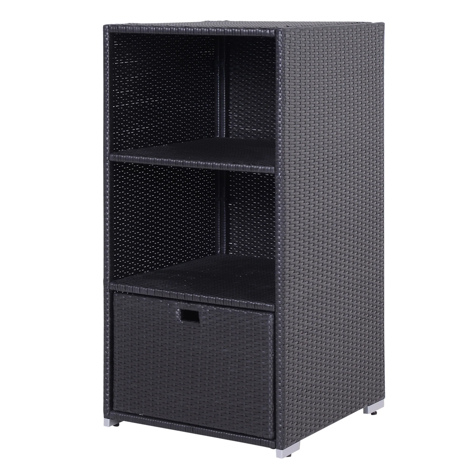 Outdoor Rattan Wicker  Storage Organizer w/ Shelf & Drawer for Poolside, Dark Brown - Image 2