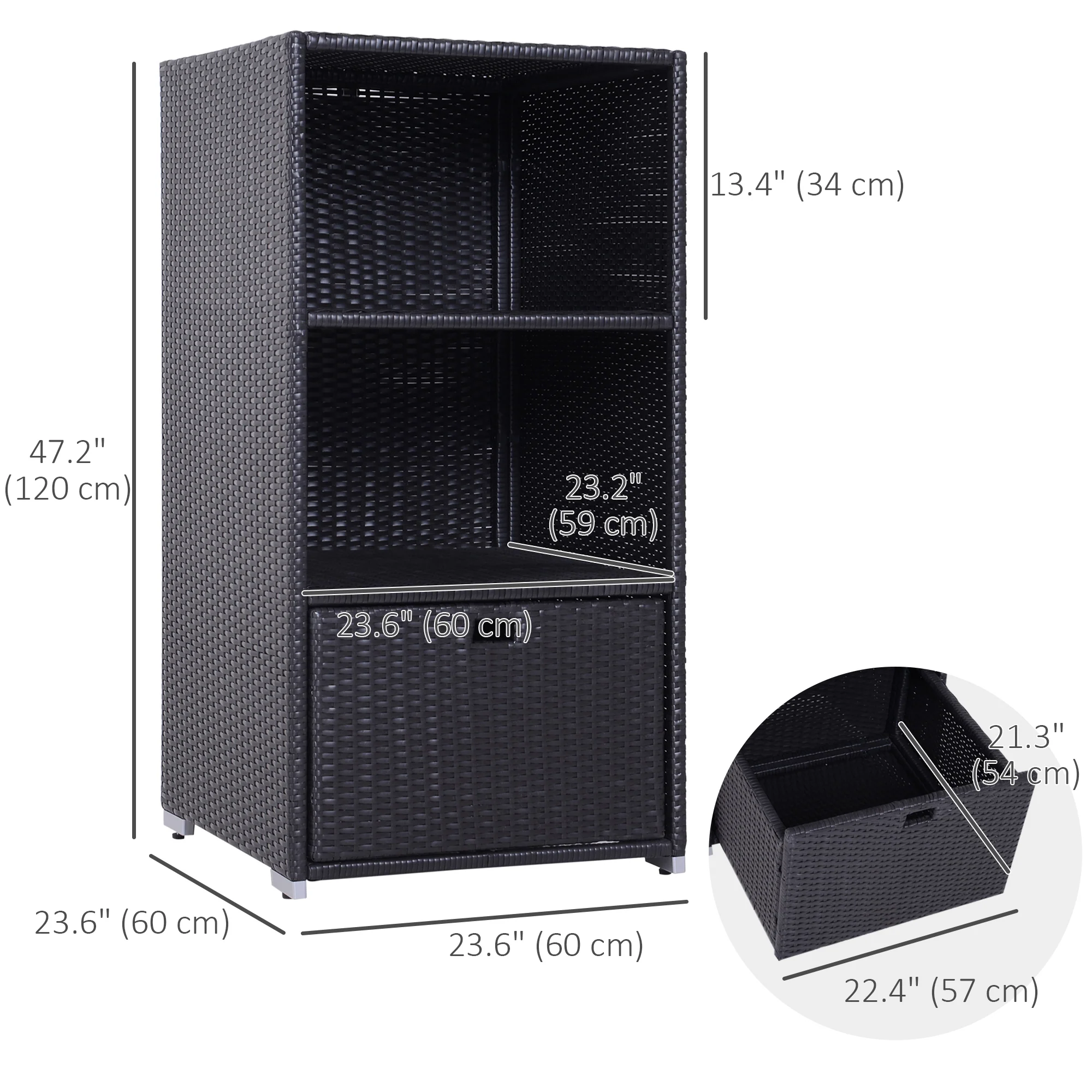 Outdoor Rattan Wicker  Storage Organizer w/ Shelf & Drawer for Poolside, Dark Brown - Image 5