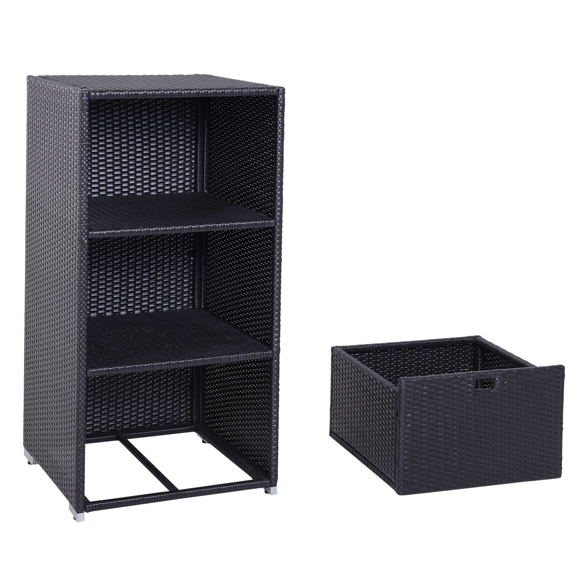 Outdoor Rattan Wicker  Storage Organizer w/ Shelf & Drawer for Poolside, Dark Brown - Image 9