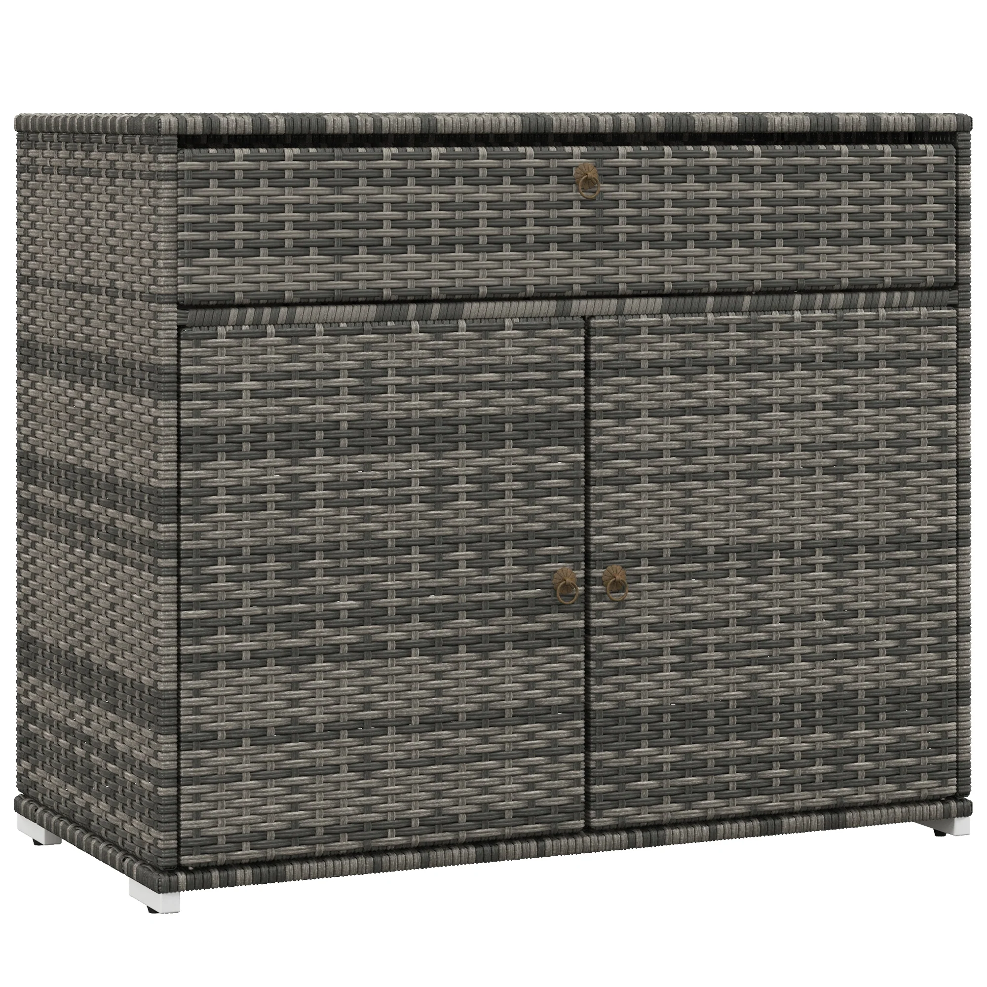 Outdoor PE Rattan Storage Cabinet, 2-Door Pool Towel Storage Cabinet with Drawer, Grey - Image 12