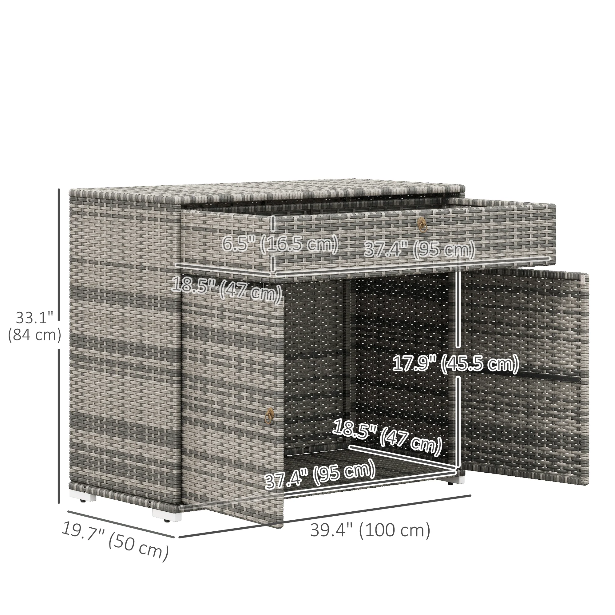 Outdoor PE Rattan Storage Cabinet, 2-Door Pool Towel Storage Cabinet with Drawer, Grey - Image 5
