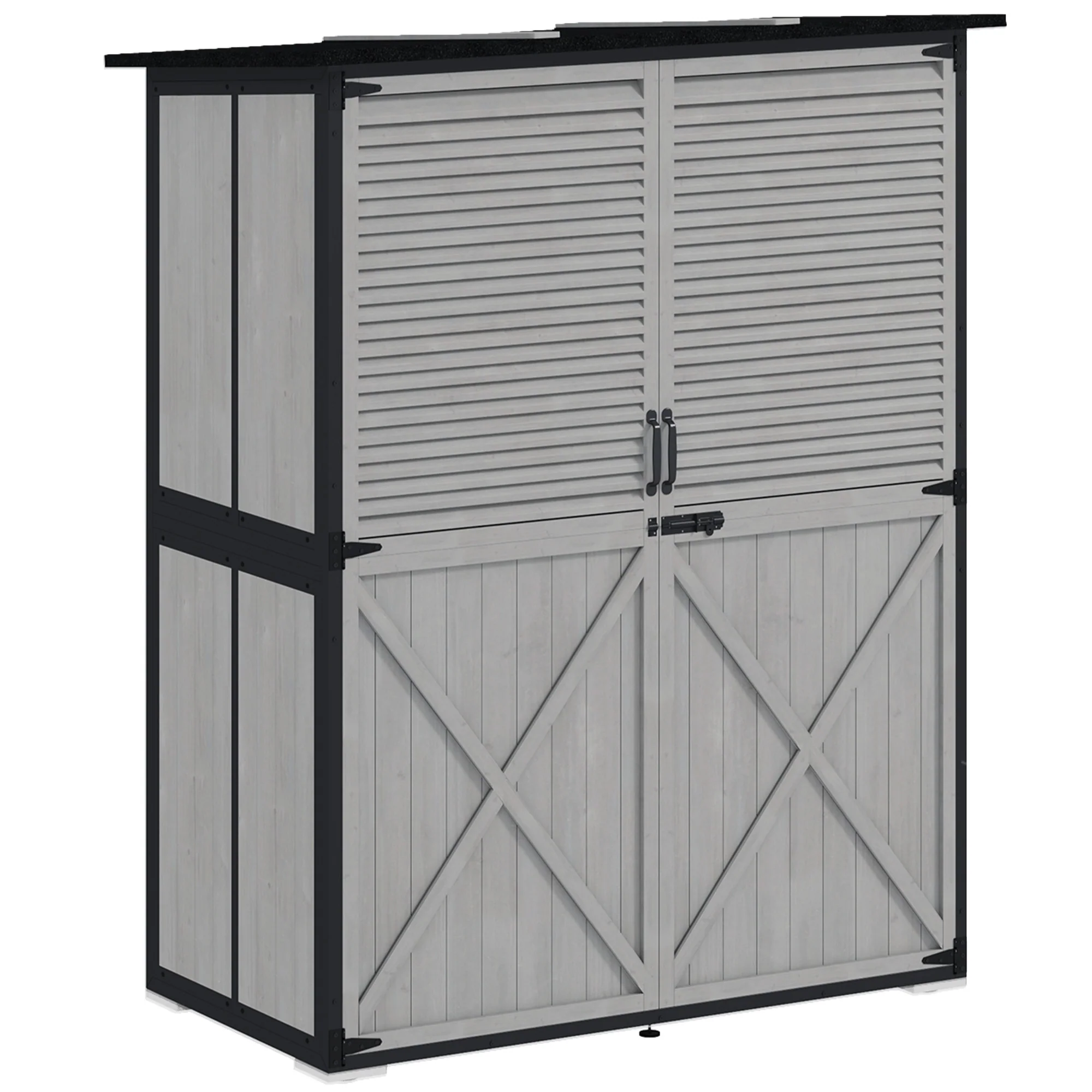 Wood Outdoor Storage Cabinet with Lock and Shelves, Gray - Image 12