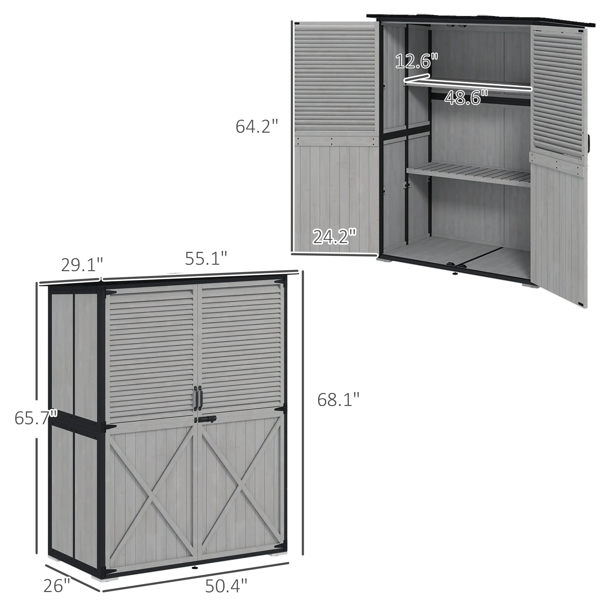 Wood Outdoor Storage Cabinet with Lock and Shelves, Gray - Image 5