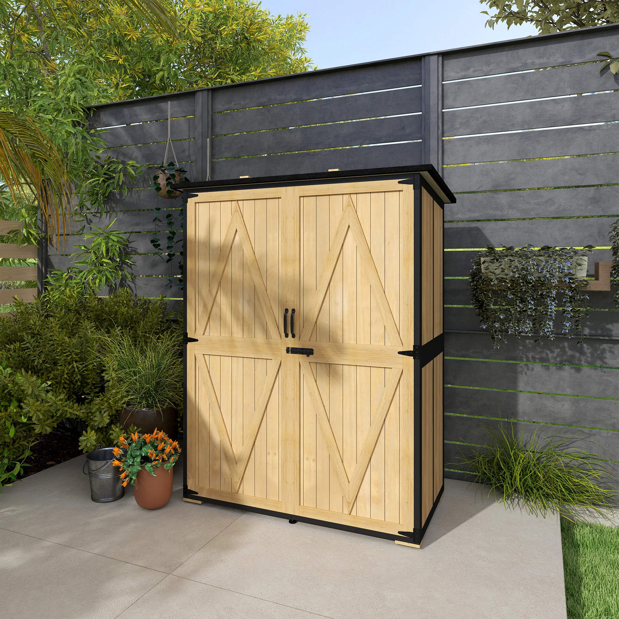 Wood Outdoor Storage Cabinet with 2 Shelves, Natural - Image 11