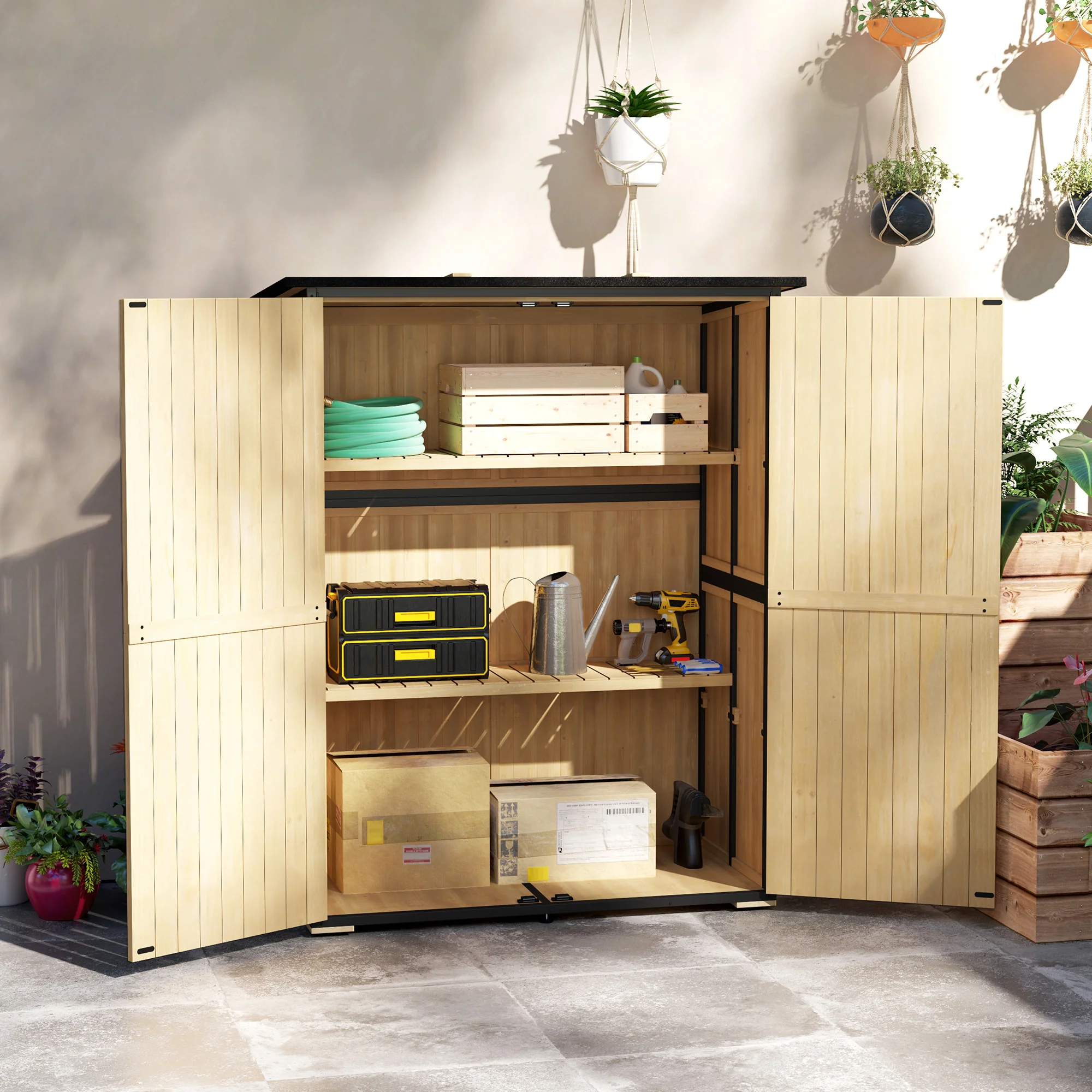 Wood Outdoor Storage Cabinet with 2 Shelves, Natural - Image 3