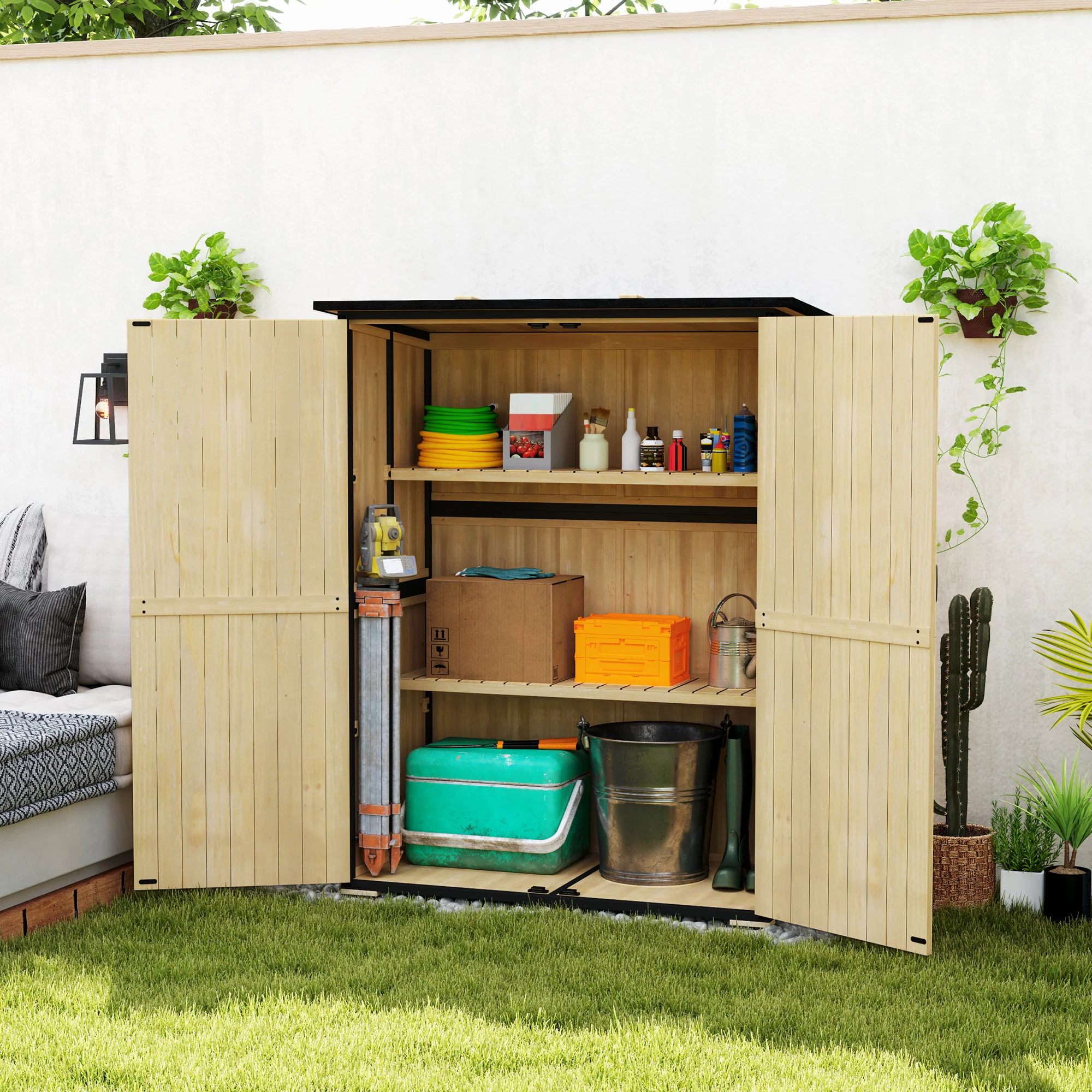 Wood Outdoor Storage Cabinet with 2 Shelves, Natural - Image 4