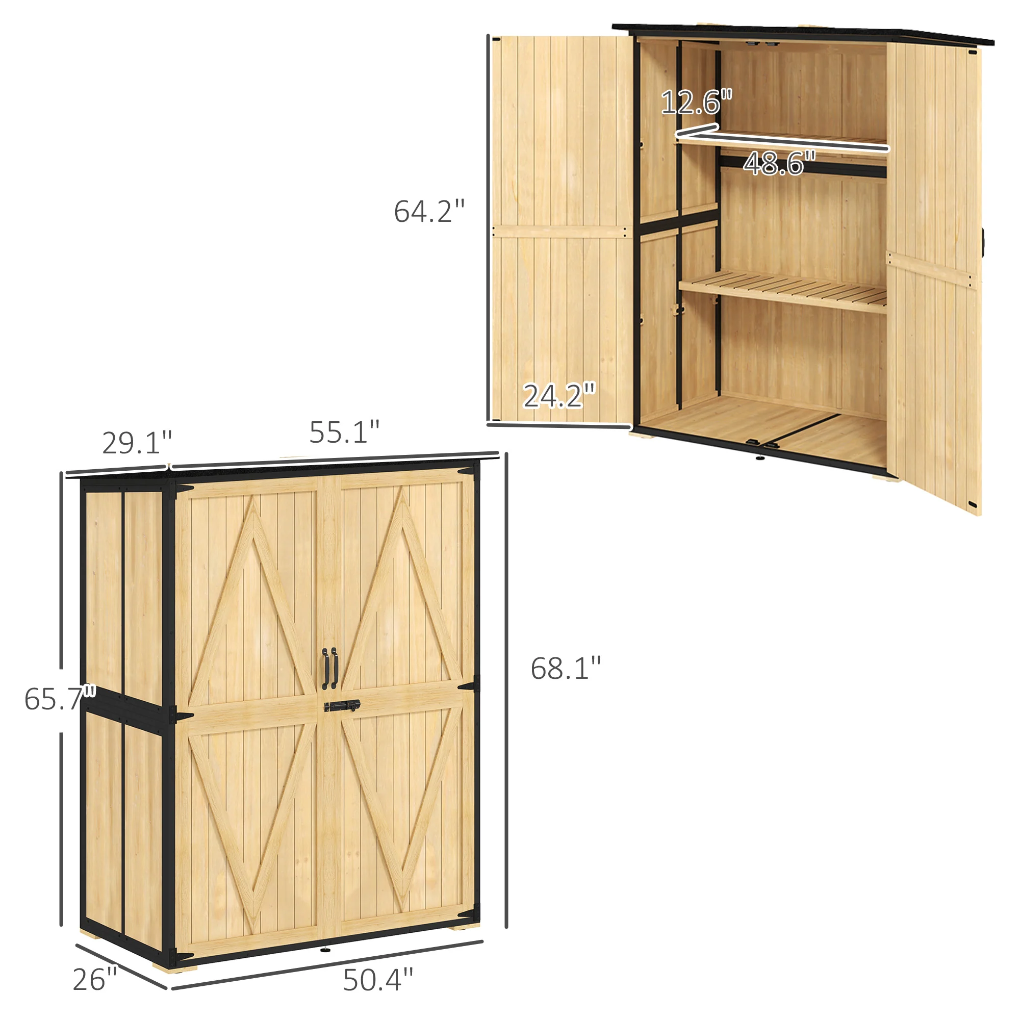 Wood Outdoor Storage Cabinet with 2 Shelves, Natural - Image 5