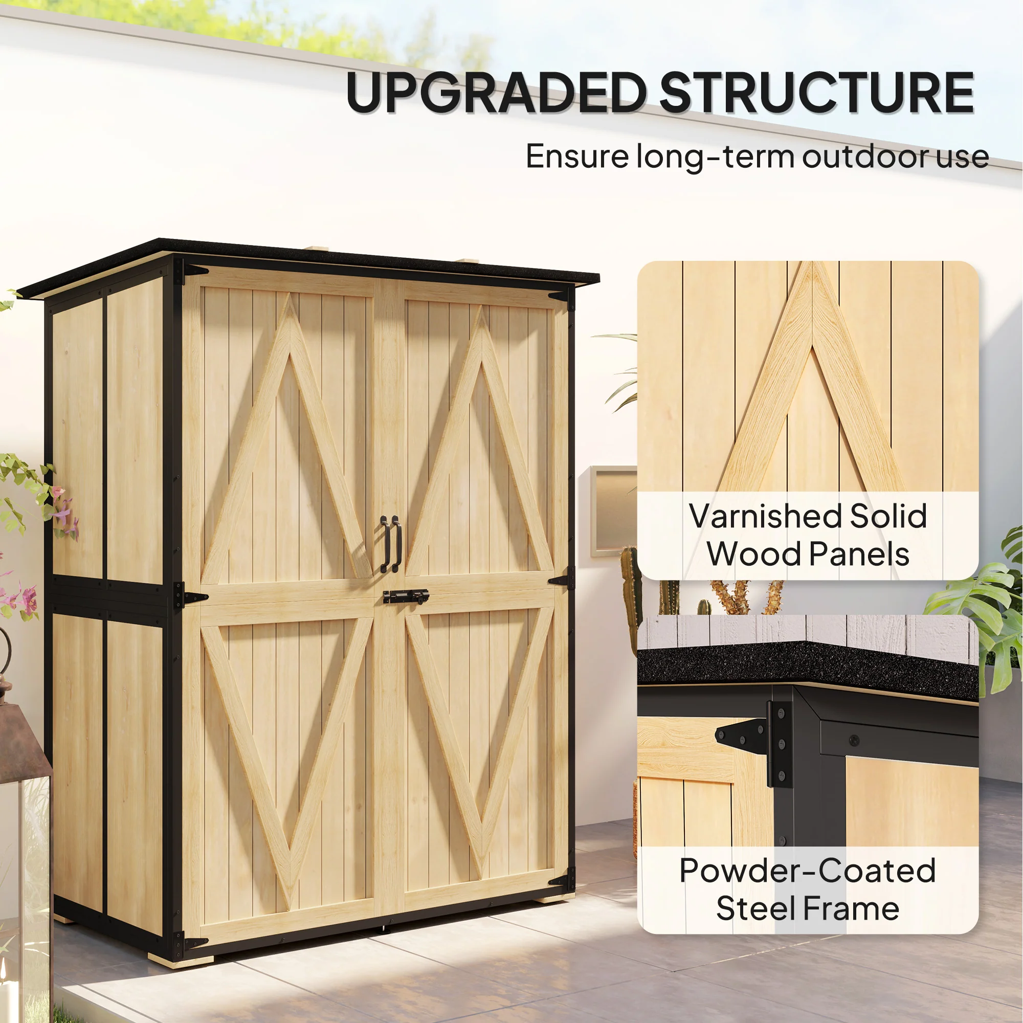Wood Outdoor Storage Cabinet with 2 Shelves, Natural - Image 6