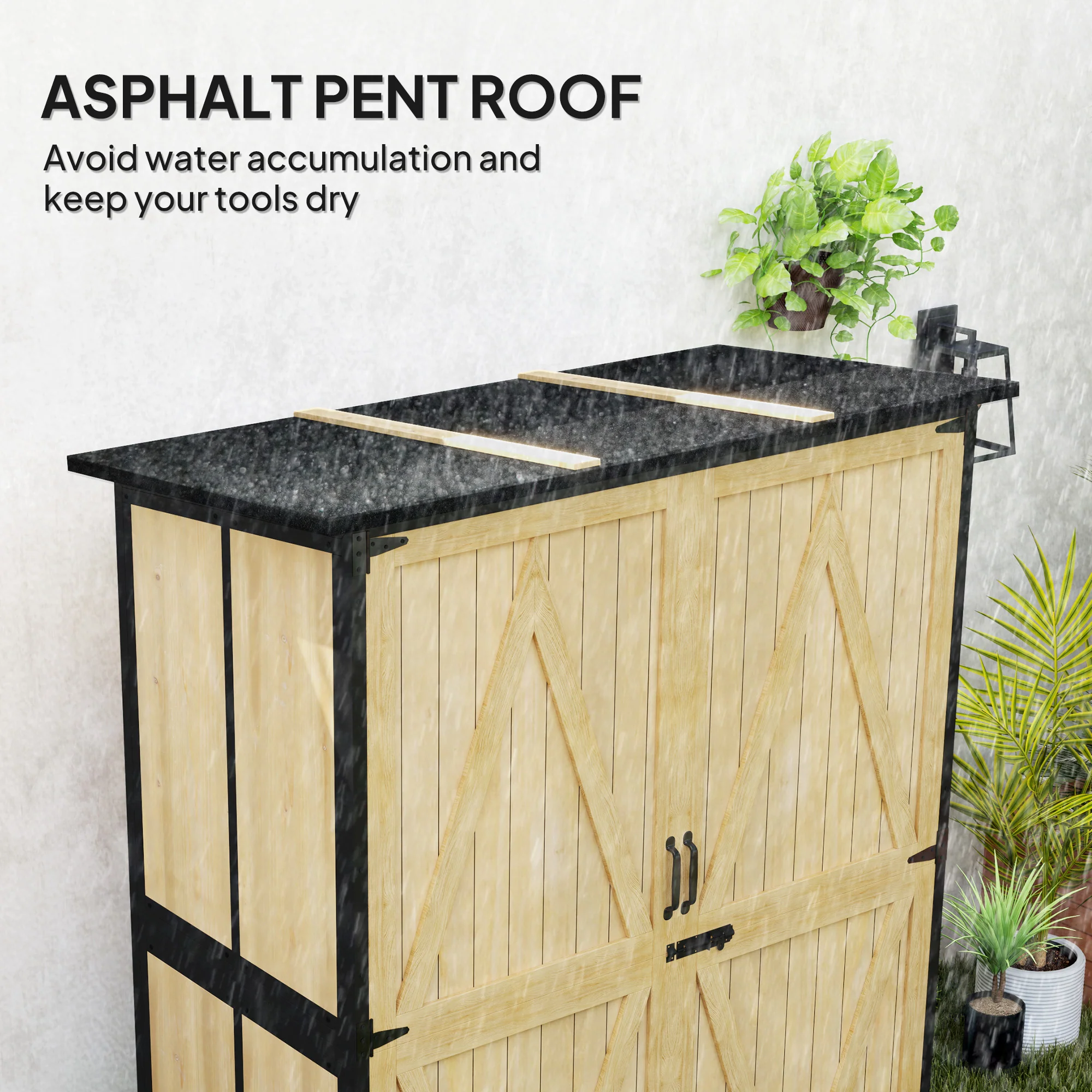 Wood Outdoor Storage Cabinet with 2 Shelves, Natural - Image 7