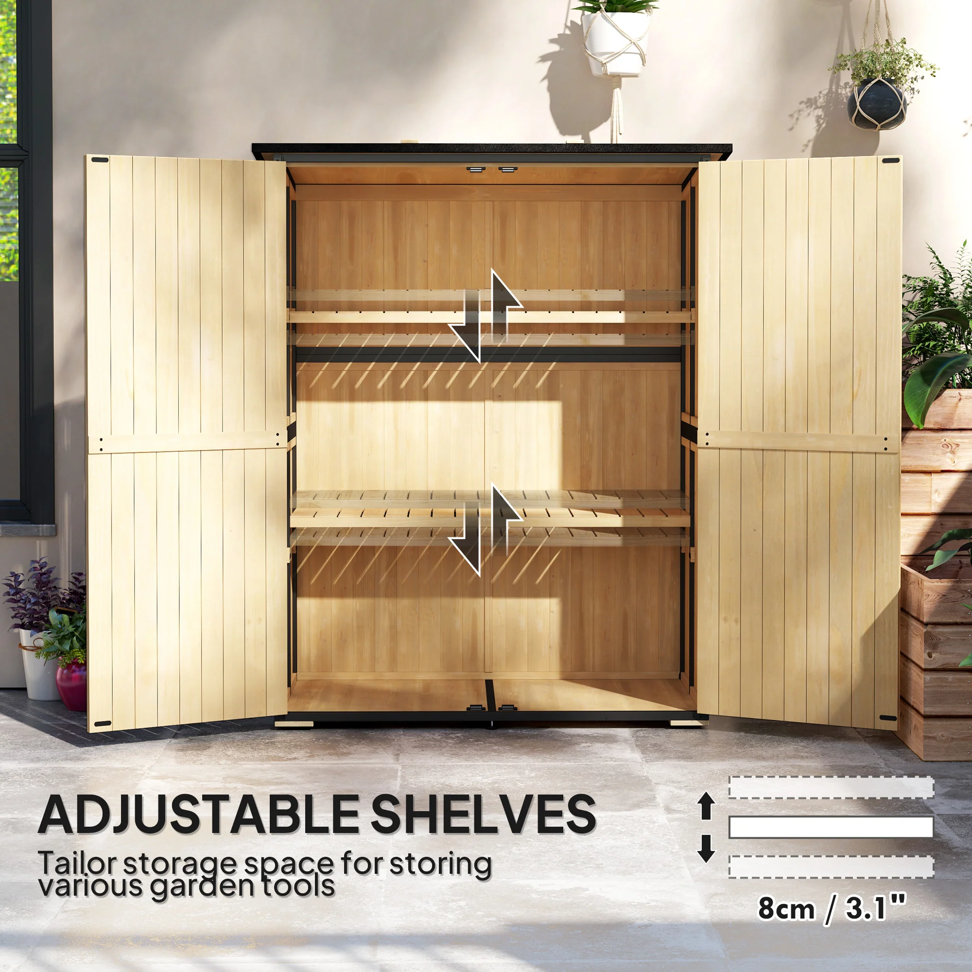Wood Outdoor Storage Cabinet with 2 Shelves, Natural - Image 8