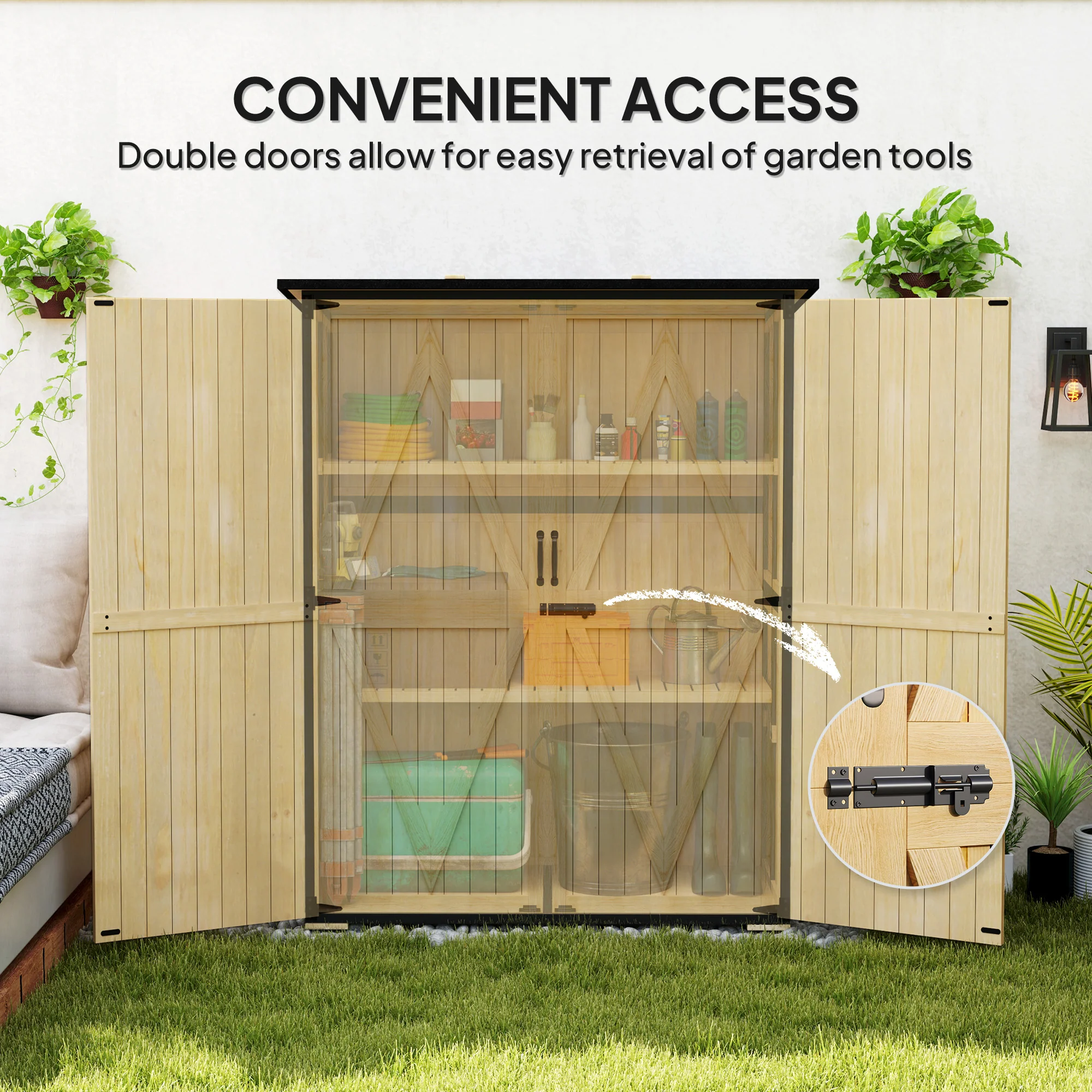 Wood Outdoor Storage Cabinet with 2 Shelves, Natural - Image 9
