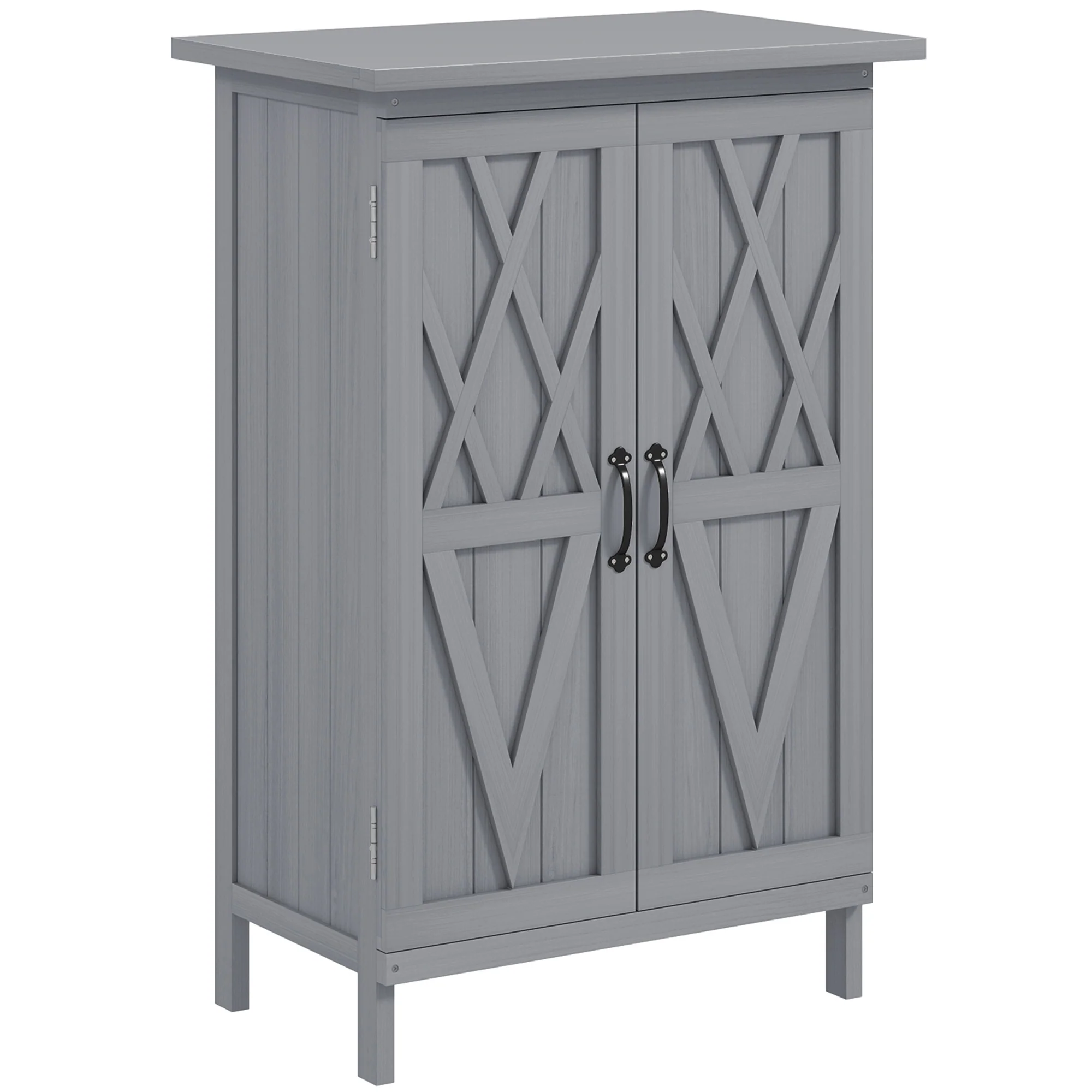 2-TierWooden Garden Shed with Metal Tabletop andh Magnetic Doors, Grey - Image 12