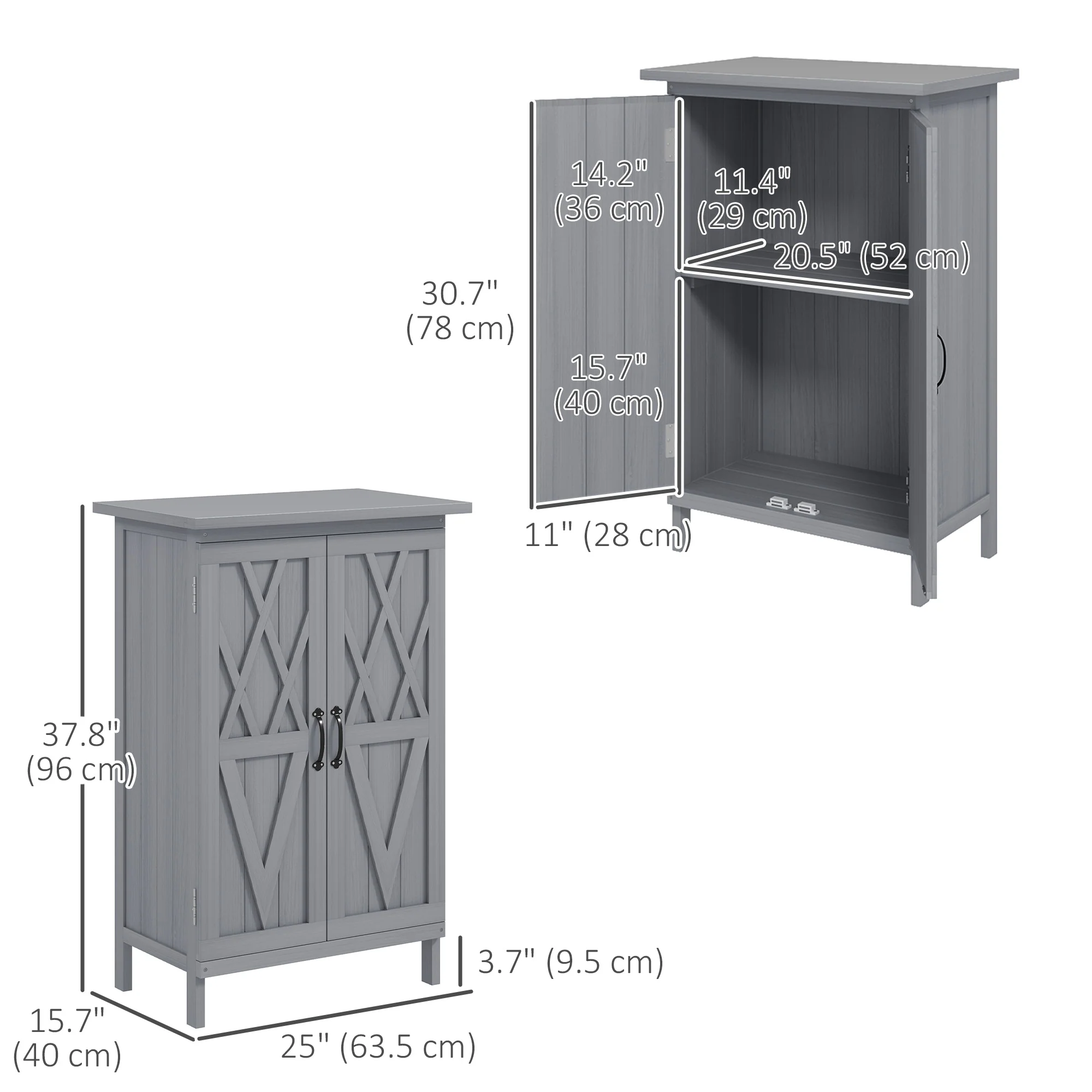 2-TierWooden Garden Shed with Metal Tabletop andh Magnetic Doors, Grey - Image 5