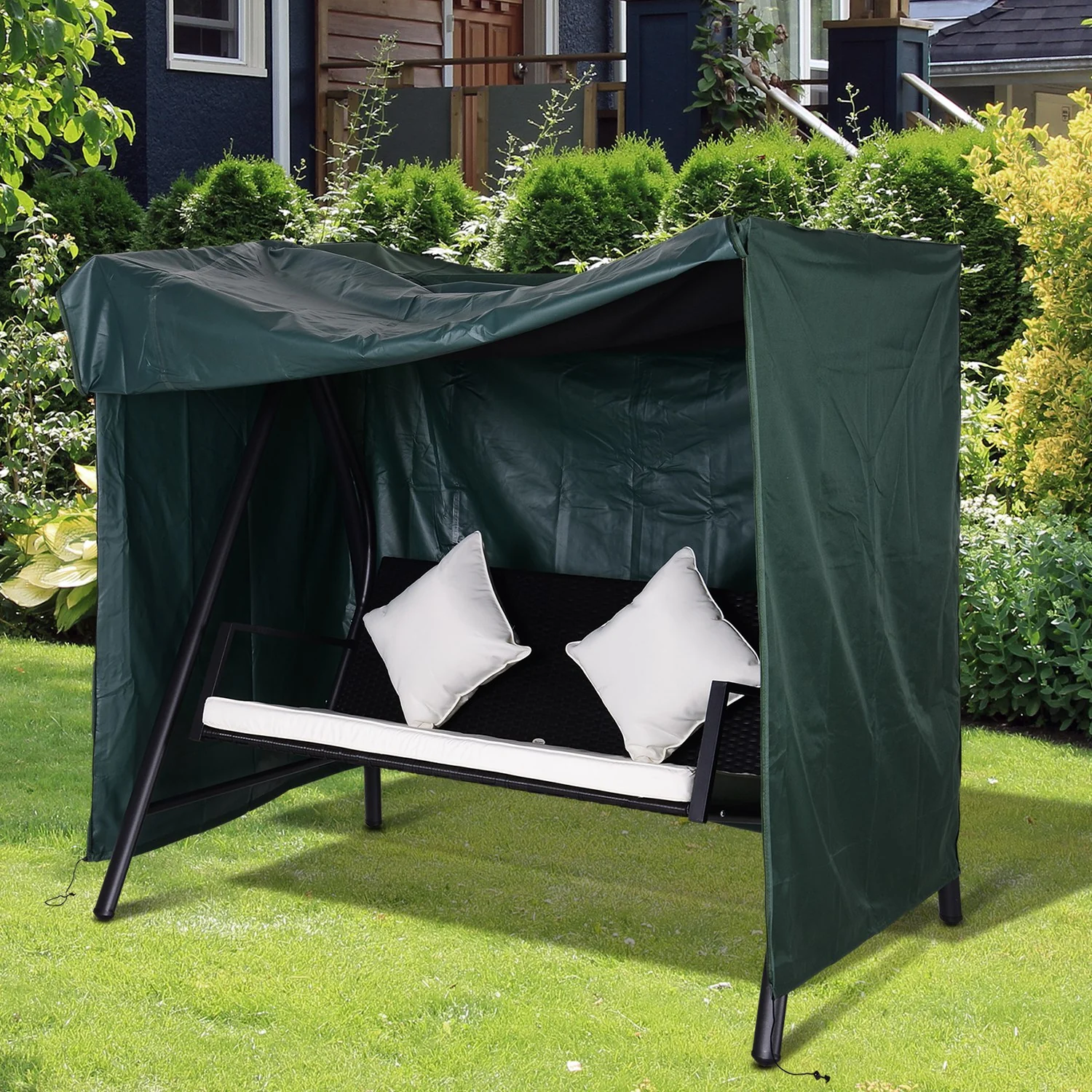 3-Seat Outdoor Swing Cover, Large Hammock Cover w/ UV Resistant & Windproof, Green - Image 4