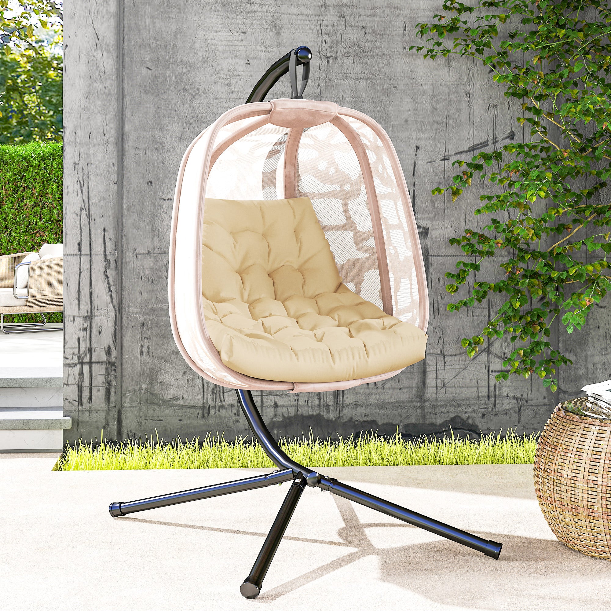 Outdoor Tufted Patio Cushion Replacement for Garden Egg Chair, High-Density Foam, Beige