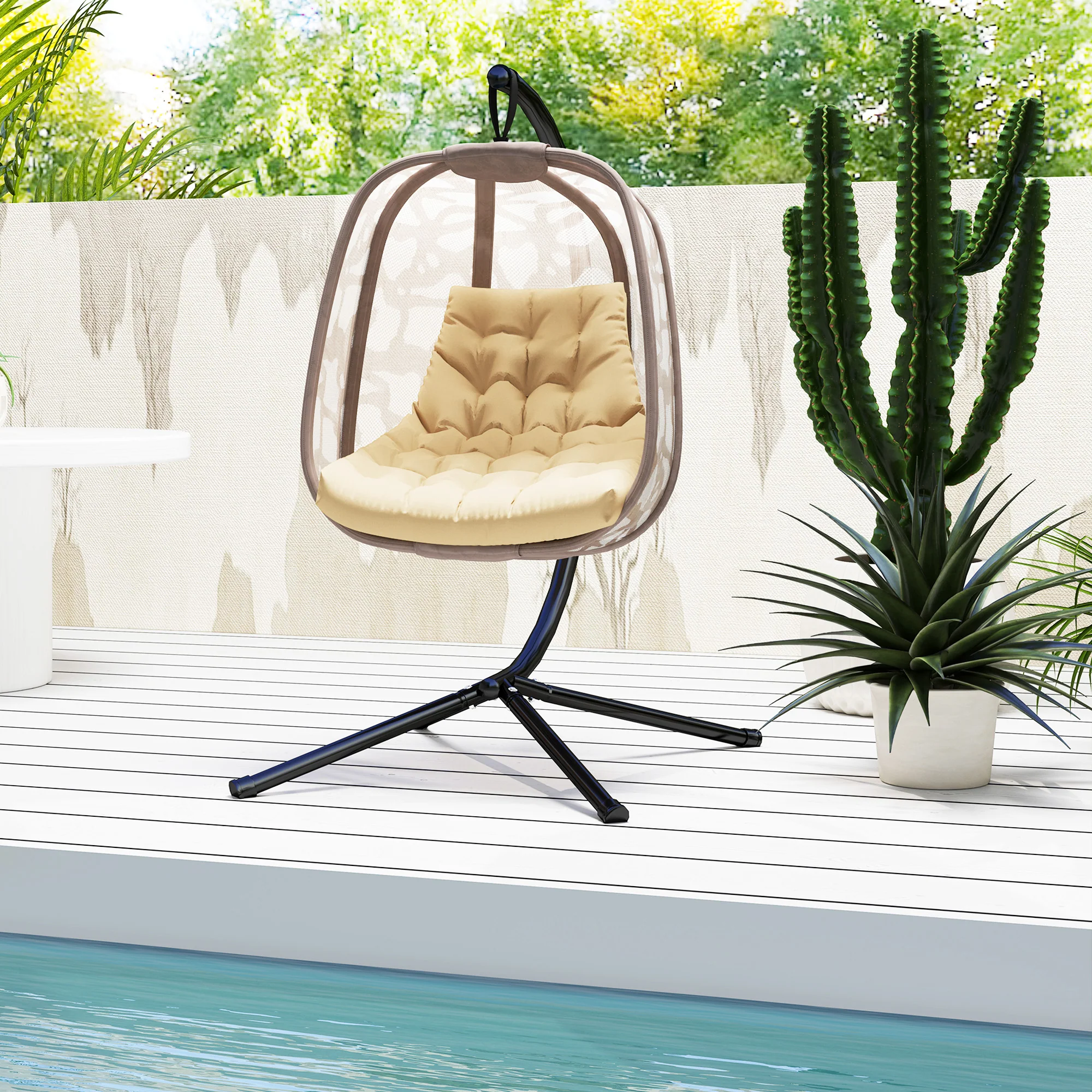Outdoor Tufted Patio Cushion Replacement for Garden Egg Chair, High-Density Foam, Beige - Image 10