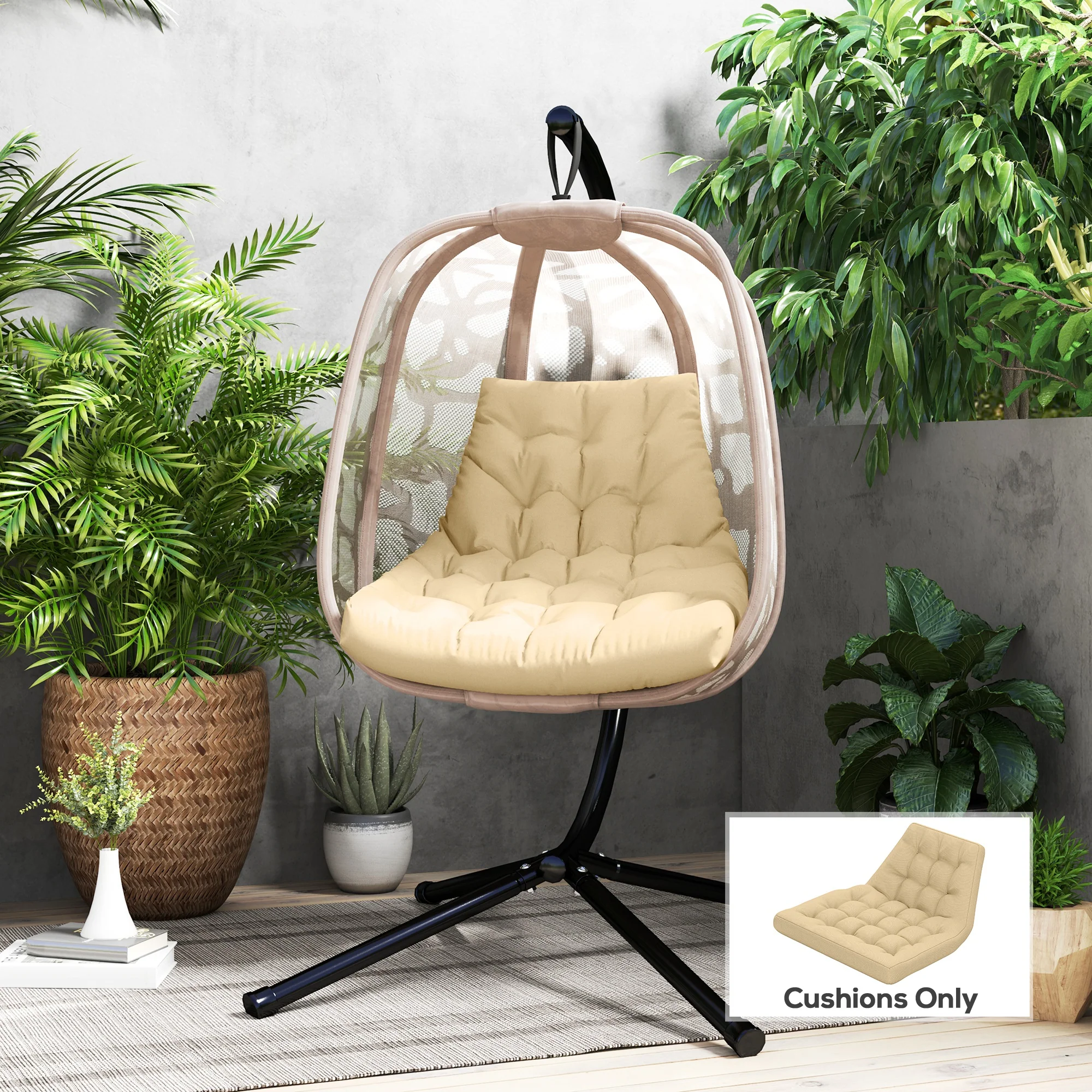 Outdoor Tufted Patio Cushion Replacement for Garden Egg Chair, High-Density Foam, Beige - Image 3