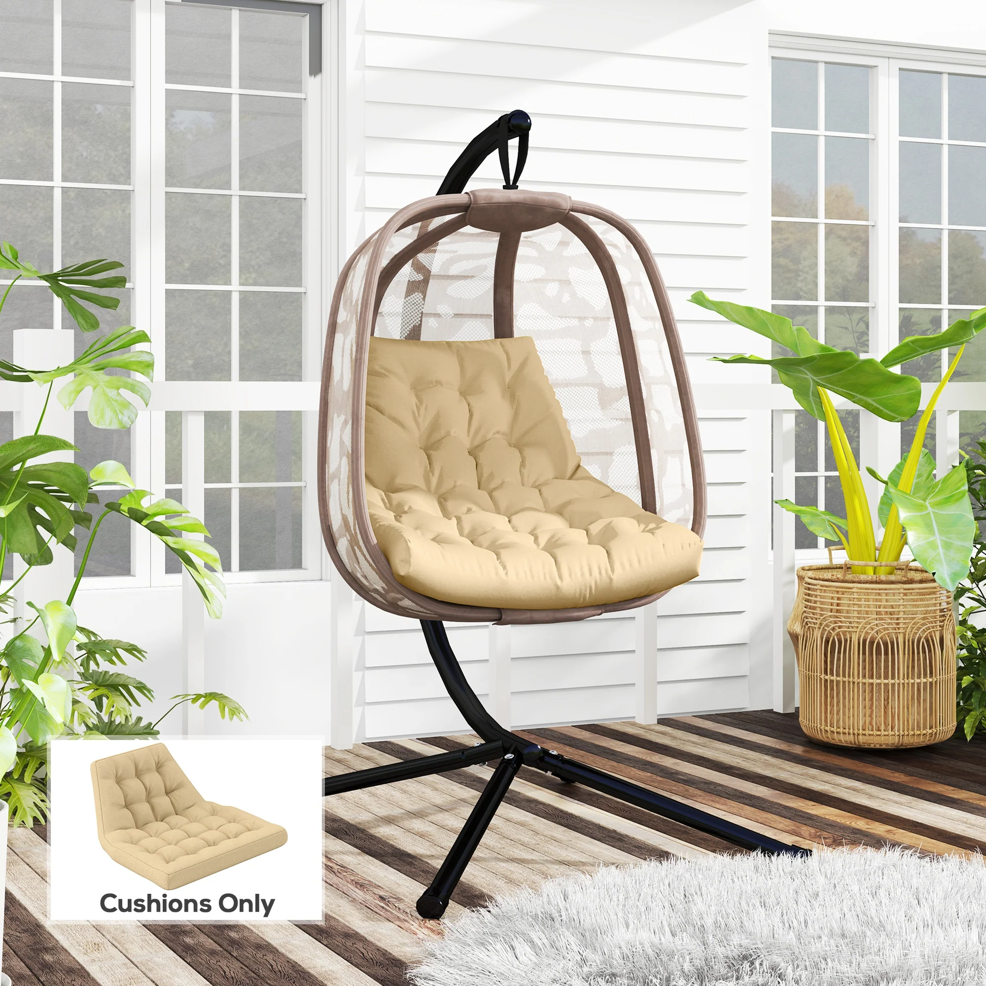 Outdoor Tufted Patio Cushion Replacement for Garden Egg Chair, High-Density Foam, Beige - Image 4