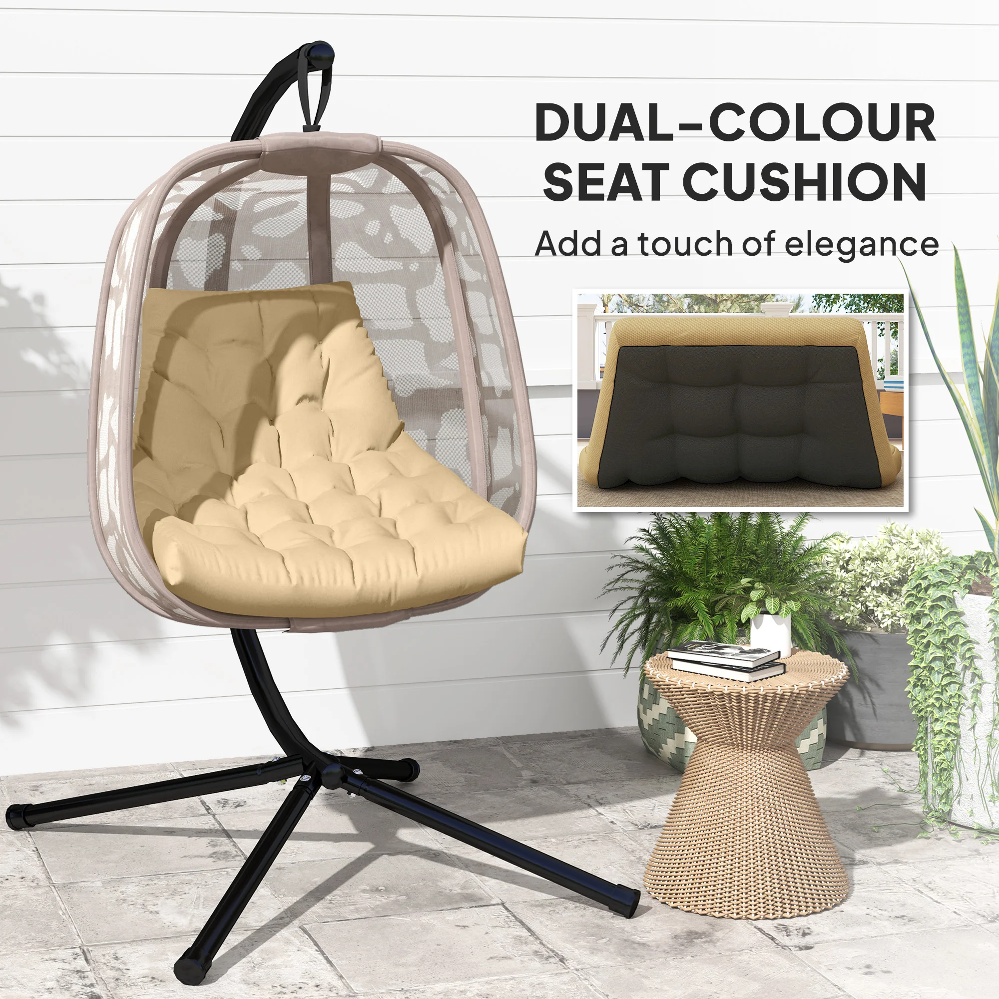 Outdoor Tufted Patio Cushion Replacement for Garden Egg Chair, High-Density Foam, Beige - Image 6