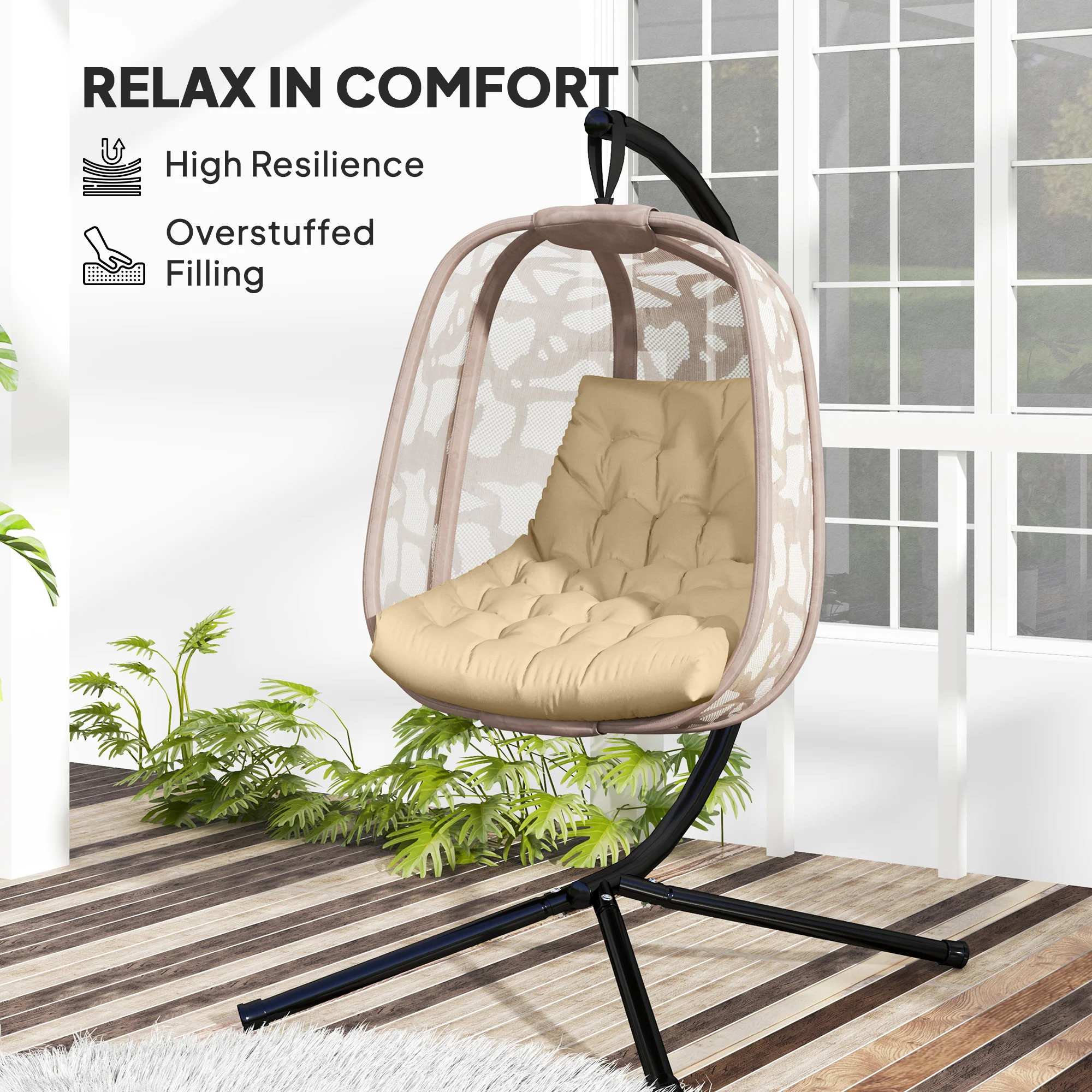 Outdoor Tufted Patio Cushion Replacement for Garden Egg Chair, High-Density Foam, Beige - Image 7