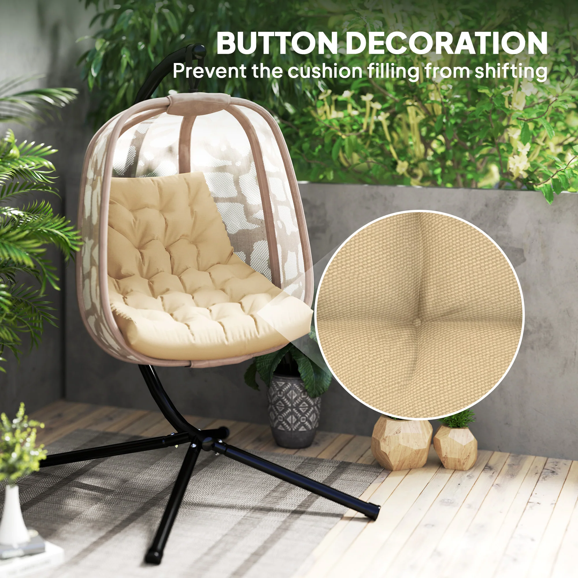 Outdoor Tufted Patio Cushion Replacement for Garden Egg Chair, High-Density Foam, Beige - Image 9