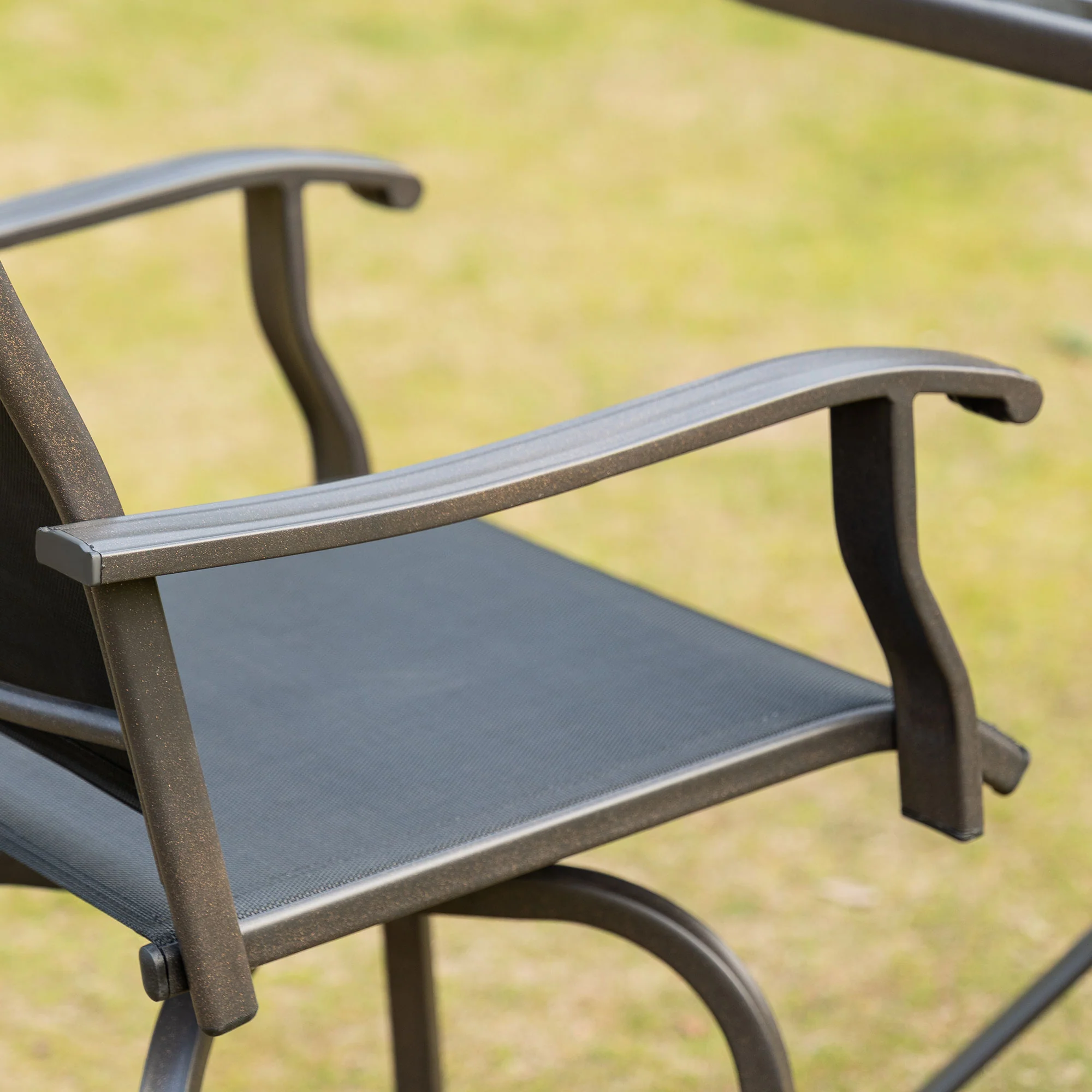 Outdoor Bar Stools Set of 2, Swivel Bar Height Chairs w/ High Back & Curved Armrests, Black - Image 11