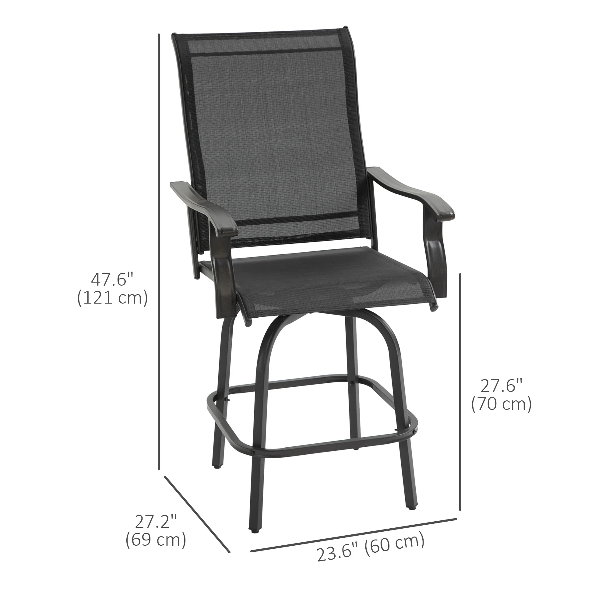 Outdoor Bar Stools Set of 2, Swivel Bar Height Chairs w/ High Back & Curved Armrests, Black - Image 5