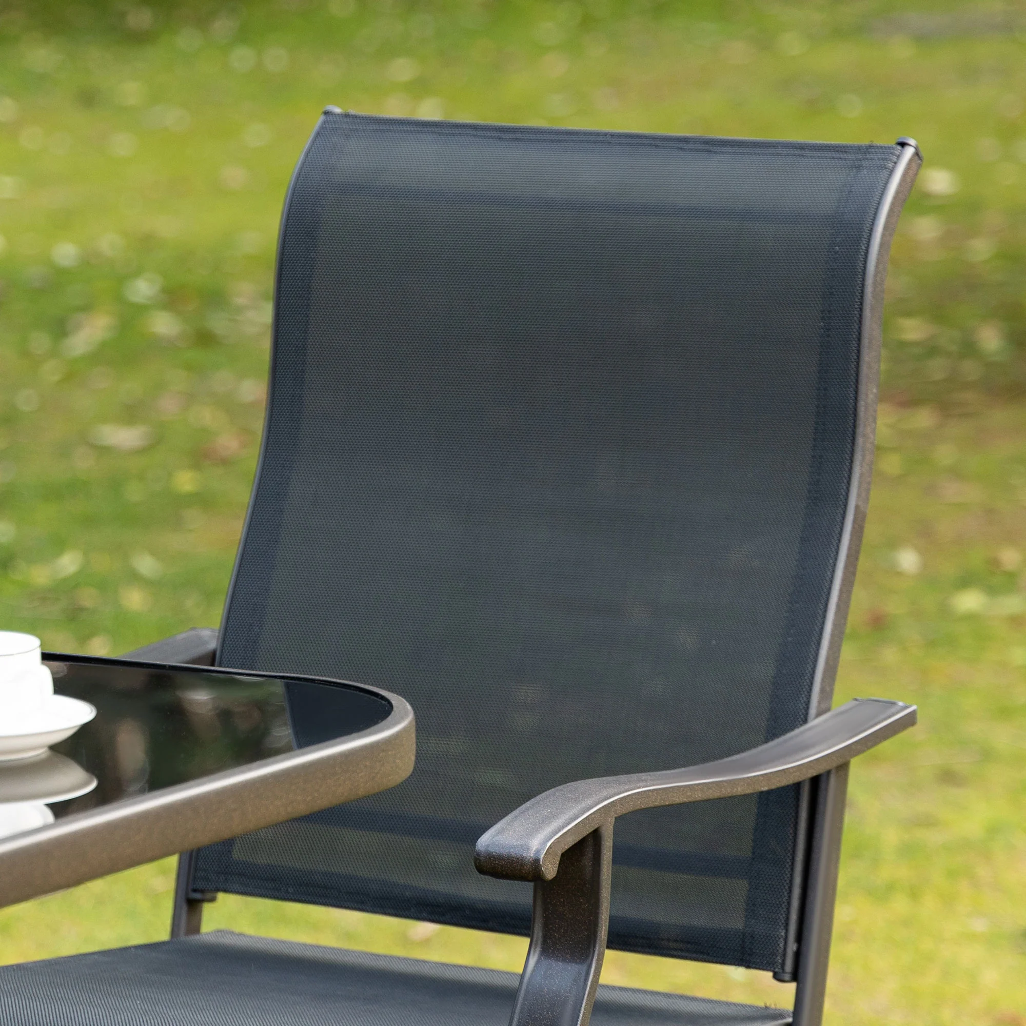 Outdoor Bar Stools Set of 2, Swivel Bar Height Chairs w/ High Back & Curved Armrests, Black - Image 9