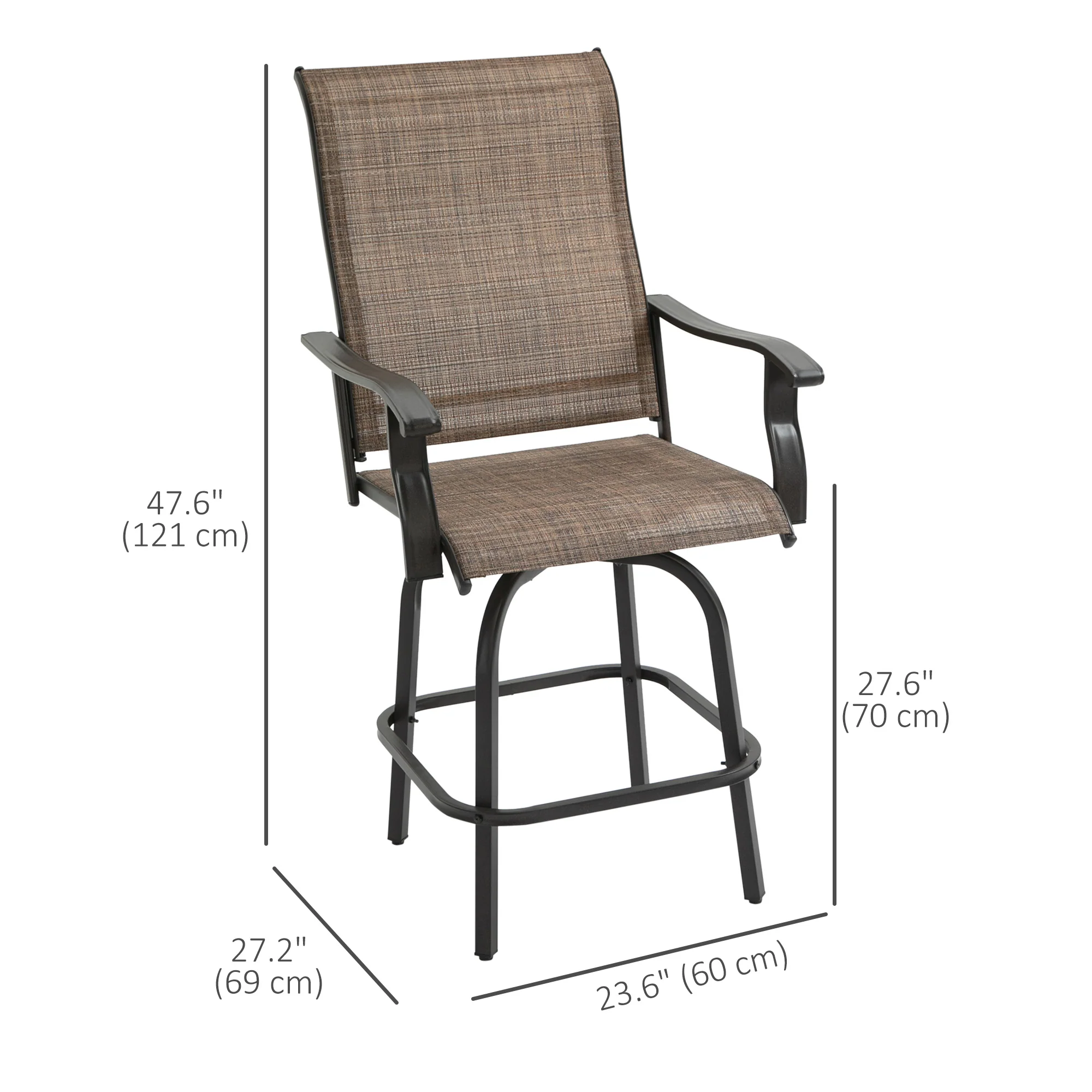 Outdoor Bar Stools Set of 2, Swivel Bar Height Chairs w/ High Back & Curved Armrests, Brown - Image 5