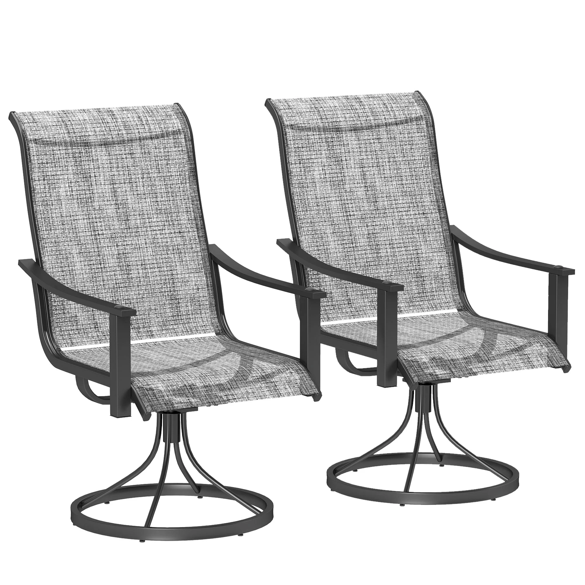2 Pieces Rocking Swivel Patio Chairs with High Back & Curved Armrests, Mixed Grey