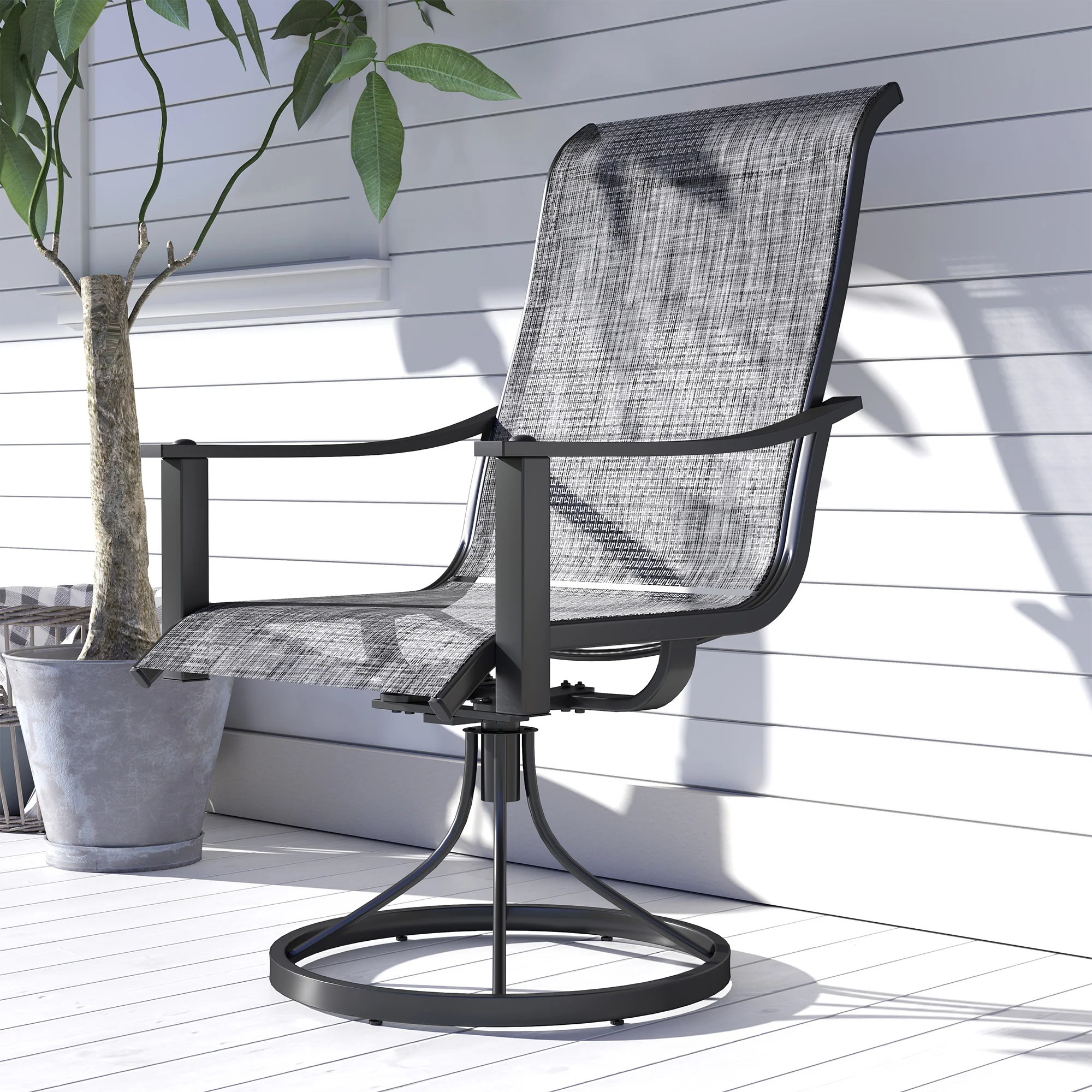 2 Pieces Rocking Swivel Patio Chairs with High Back & Curved Armrests, Mixed Grey - Image 10
