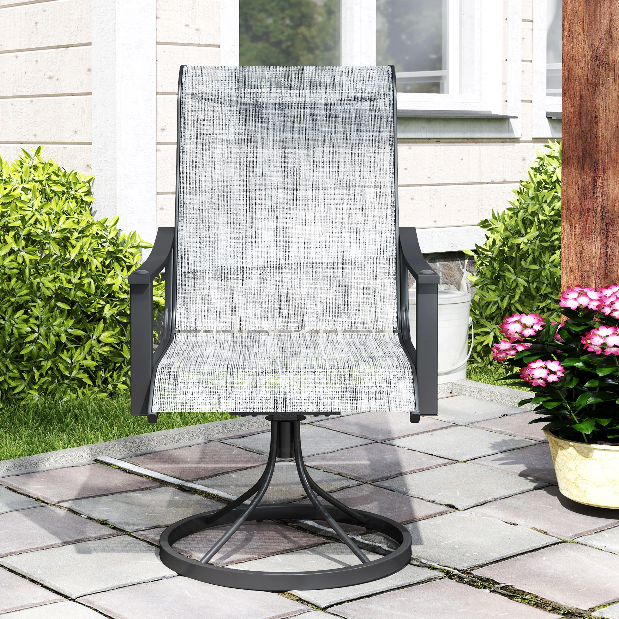 2 Pieces Rocking Swivel Patio Chairs with High Back & Curved Armrests, Mixed Grey - Image 11