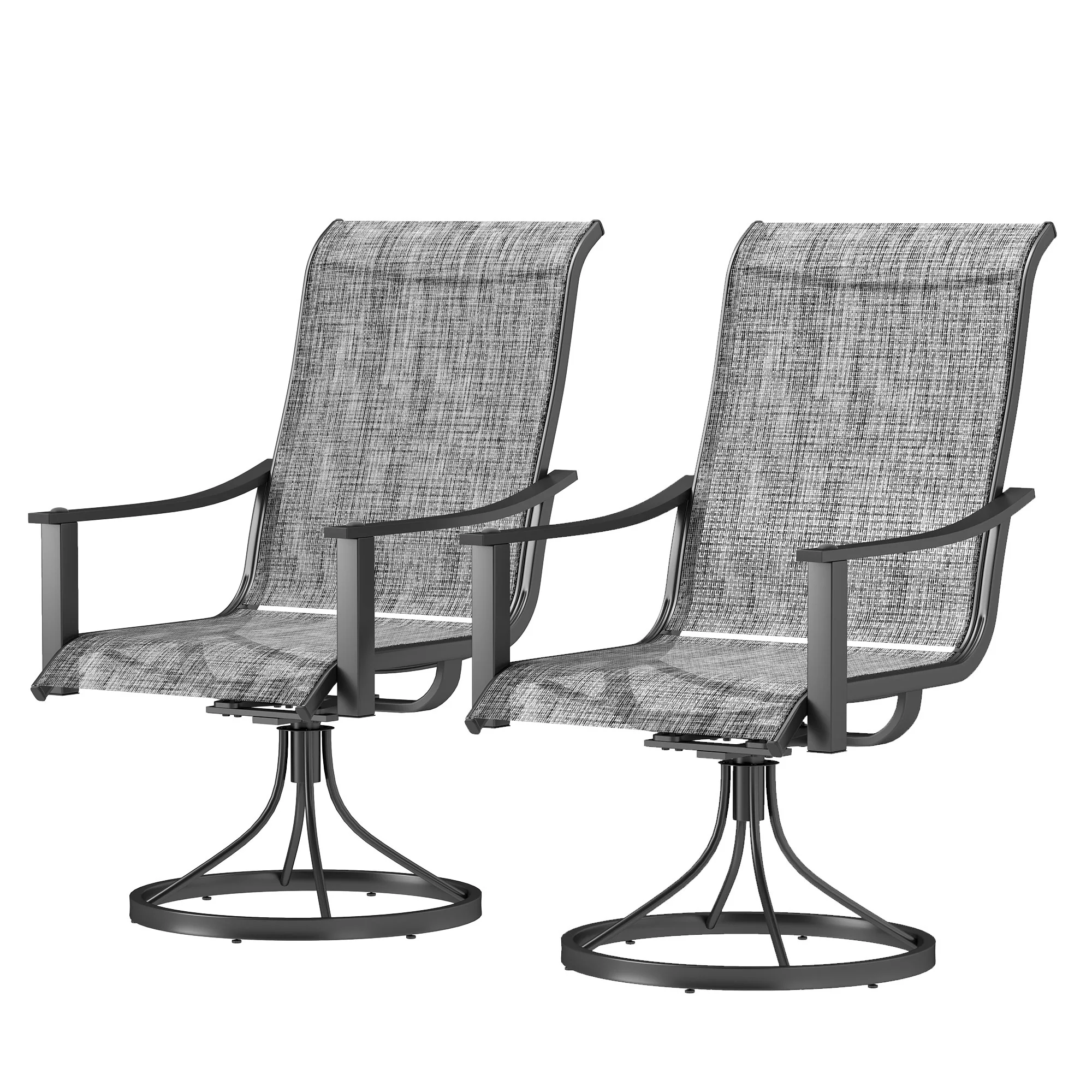 2 Pieces Rocking Swivel Patio Chairs with High Back & Curved Armrests, Mixed Grey - Image 2