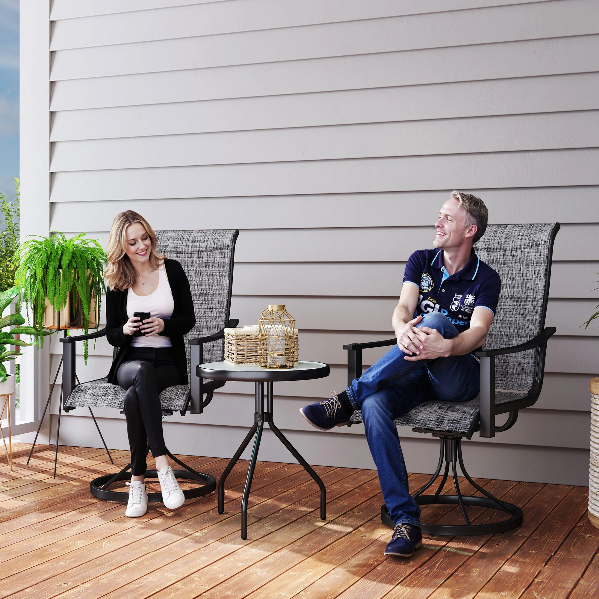 2 Pieces Rocking Swivel Patio Chairs with High Back & Curved Armrests, Mixed Grey - Image 3