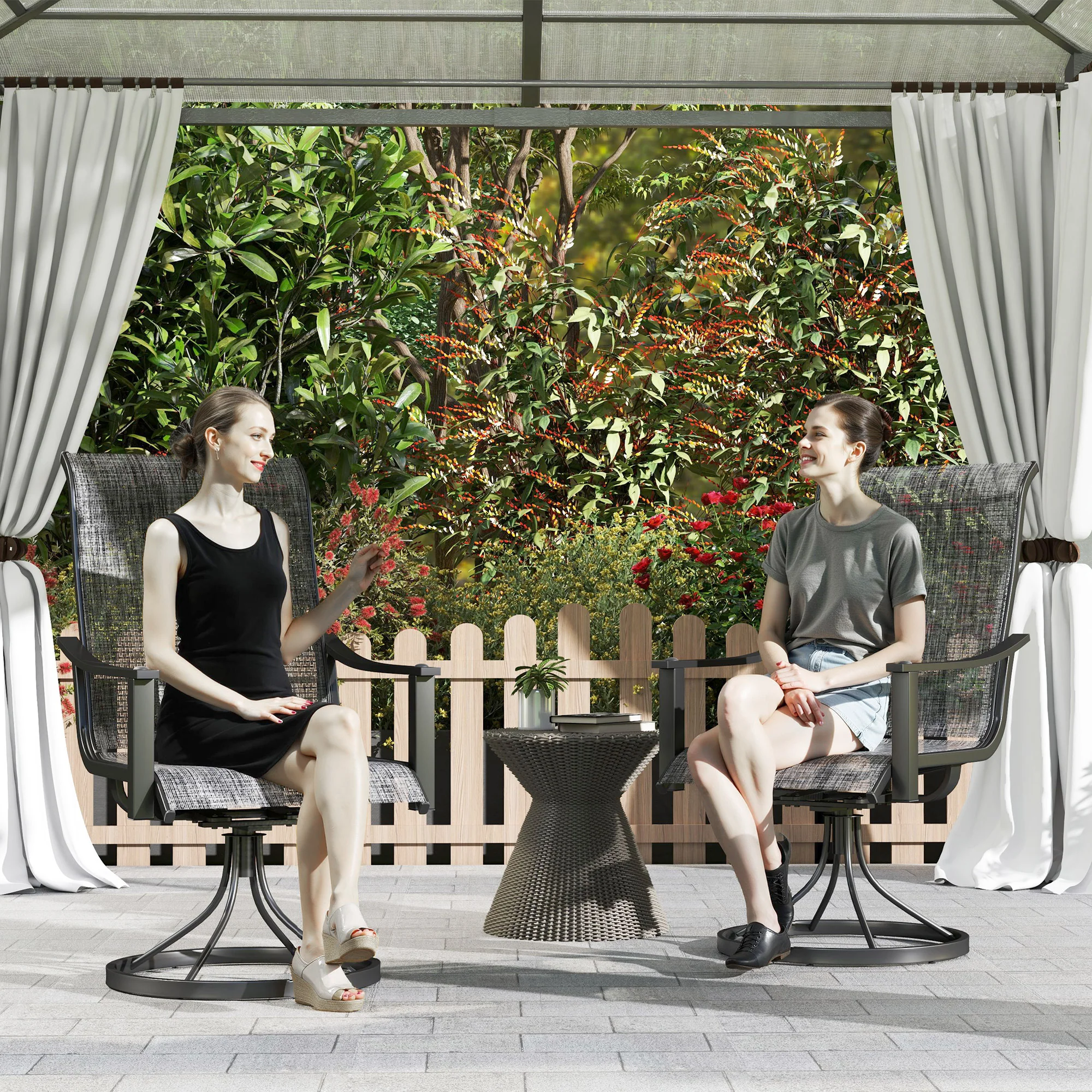 2 Pieces Rocking Swivel Patio Chairs with High Back & Curved Armrests, Mixed Grey - Image 4