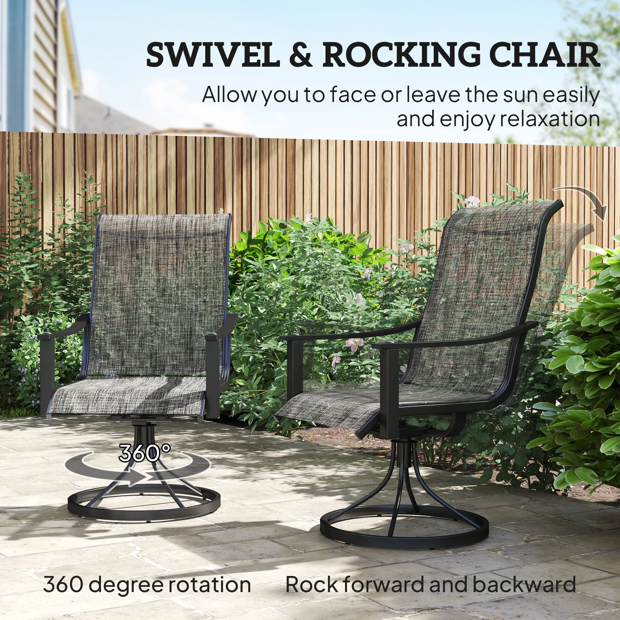 2 Pieces Rocking Swivel Patio Chairs with High Back & Curved Armrests, Mixed Grey - Image 6