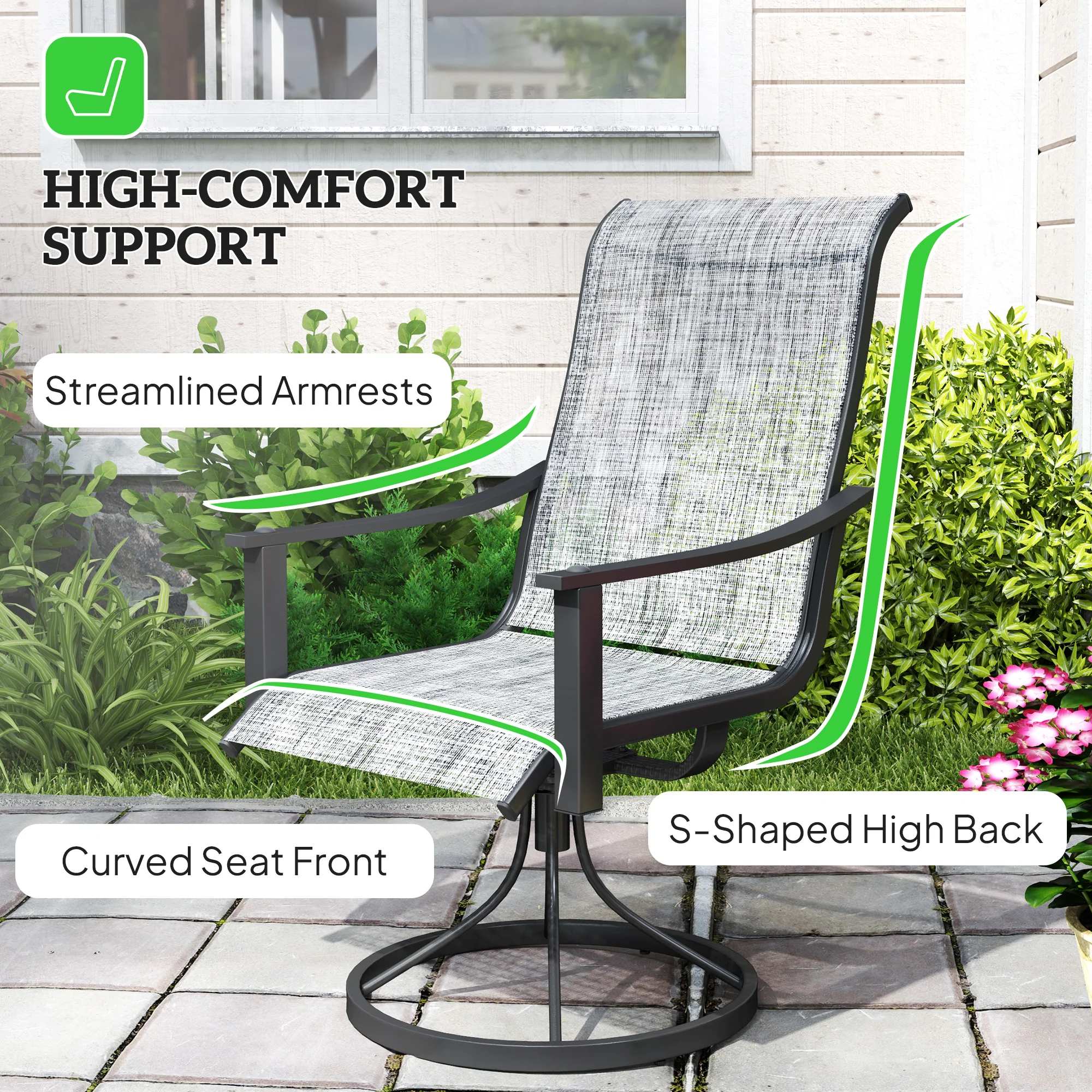 2 Pieces Rocking Swivel Patio Chairs with High Back & Curved Armrests, Mixed Grey - Image 8