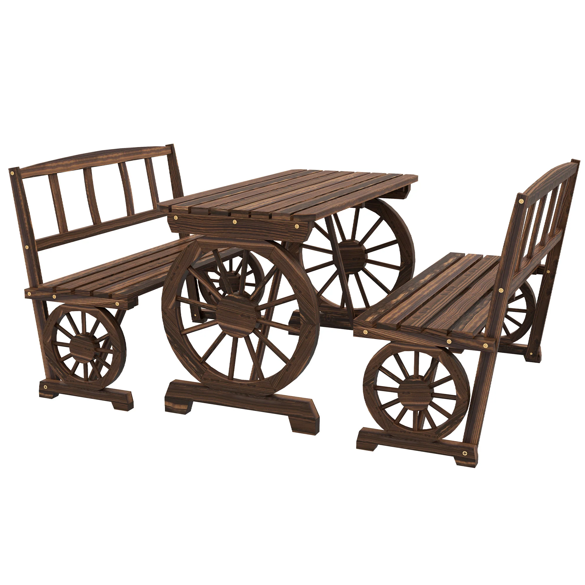 3-Piece Wooden Patio Dining Bench Set, Carbonized - Image 2